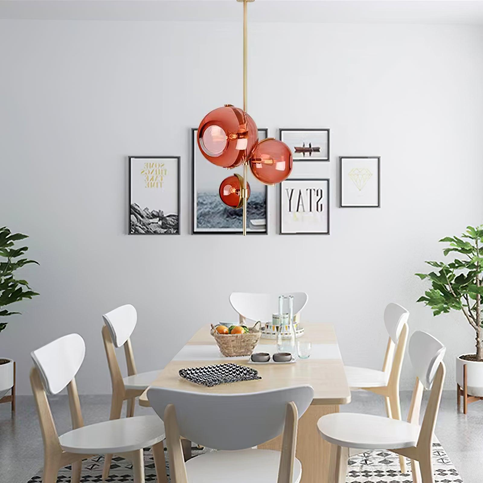 Lustra Chandelier Amber Glass Ball-Neutral Decor