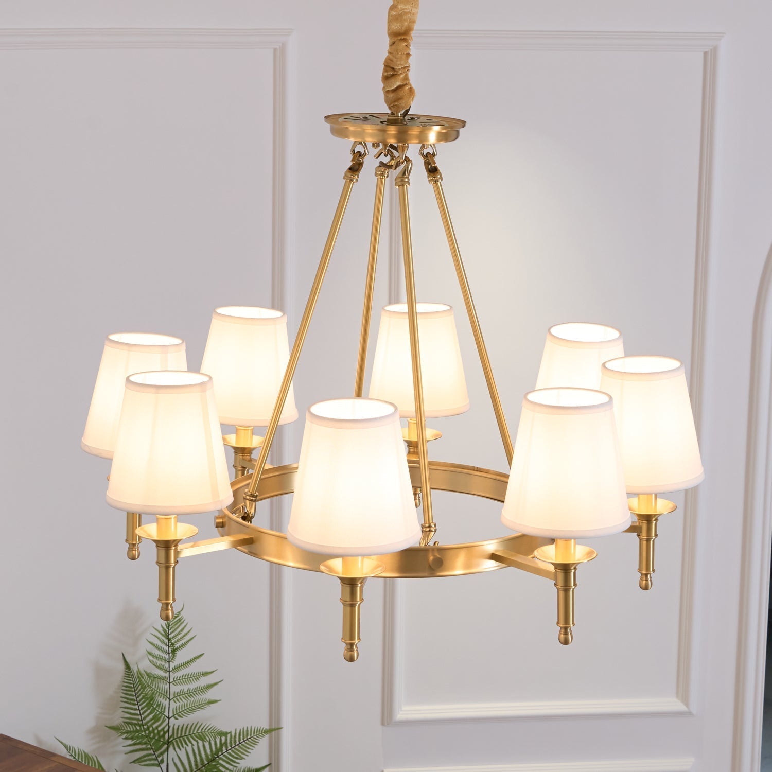 Dyvlen Chandelier Brass Linen Modern 8-Light-Neutral Decor