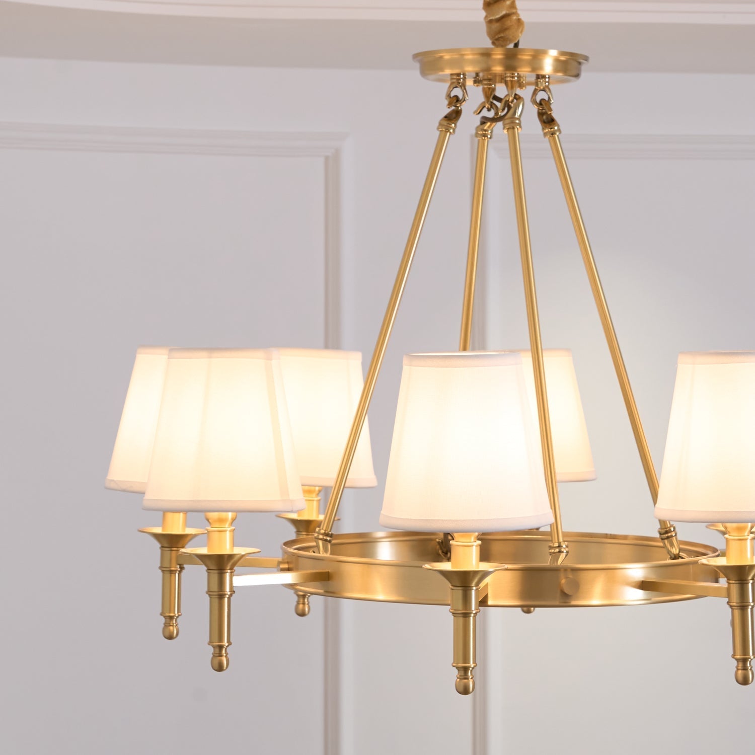 Dyvlen Chandelier Brass Linen Modern 8-Light-Neutral Decor