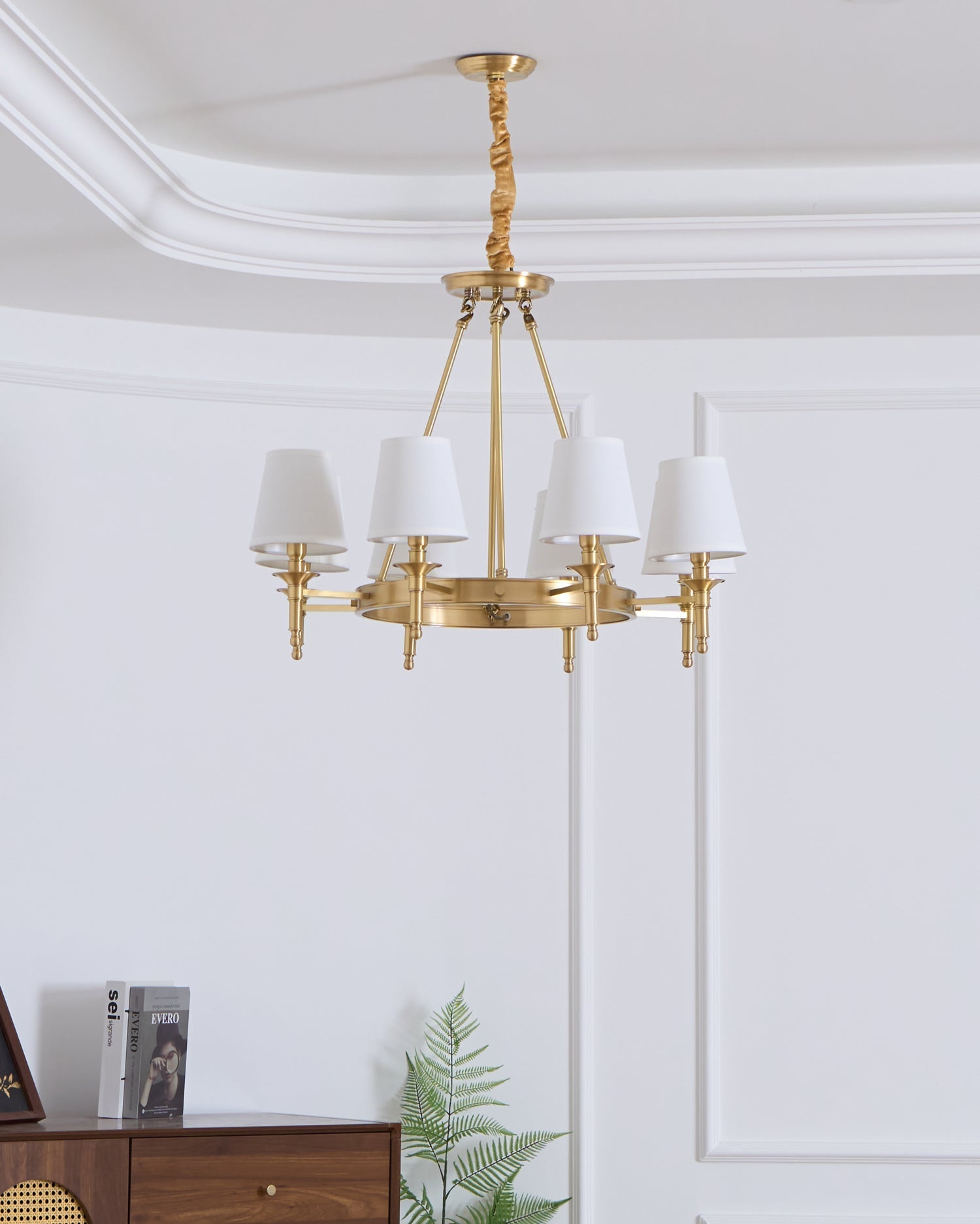 Dyvlen Chandelier Brass Linen Modern 8-Light-Neutral Decor