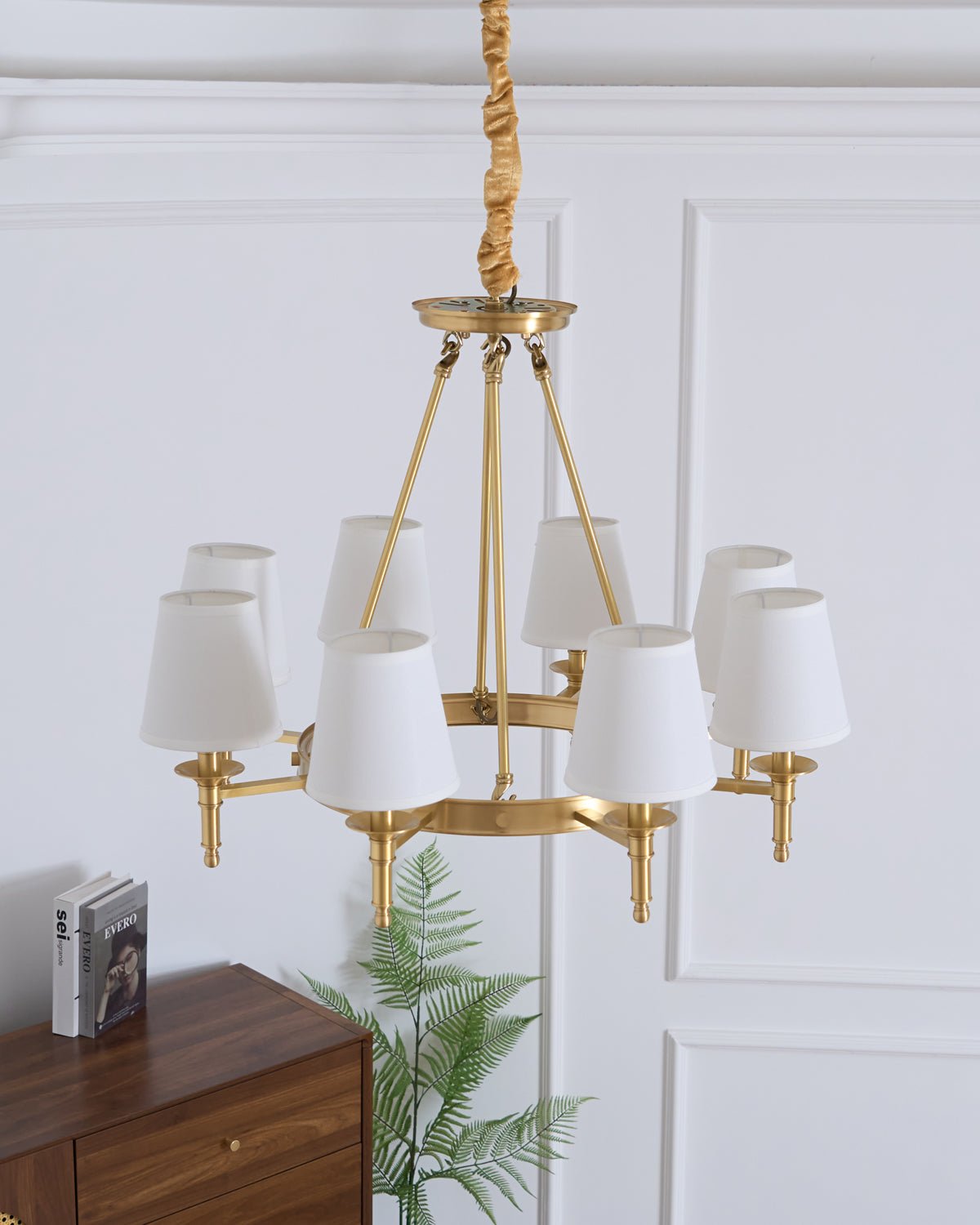 Dyvlen Chandelier Brass Linen Modern 8-Light-Neutral Decor