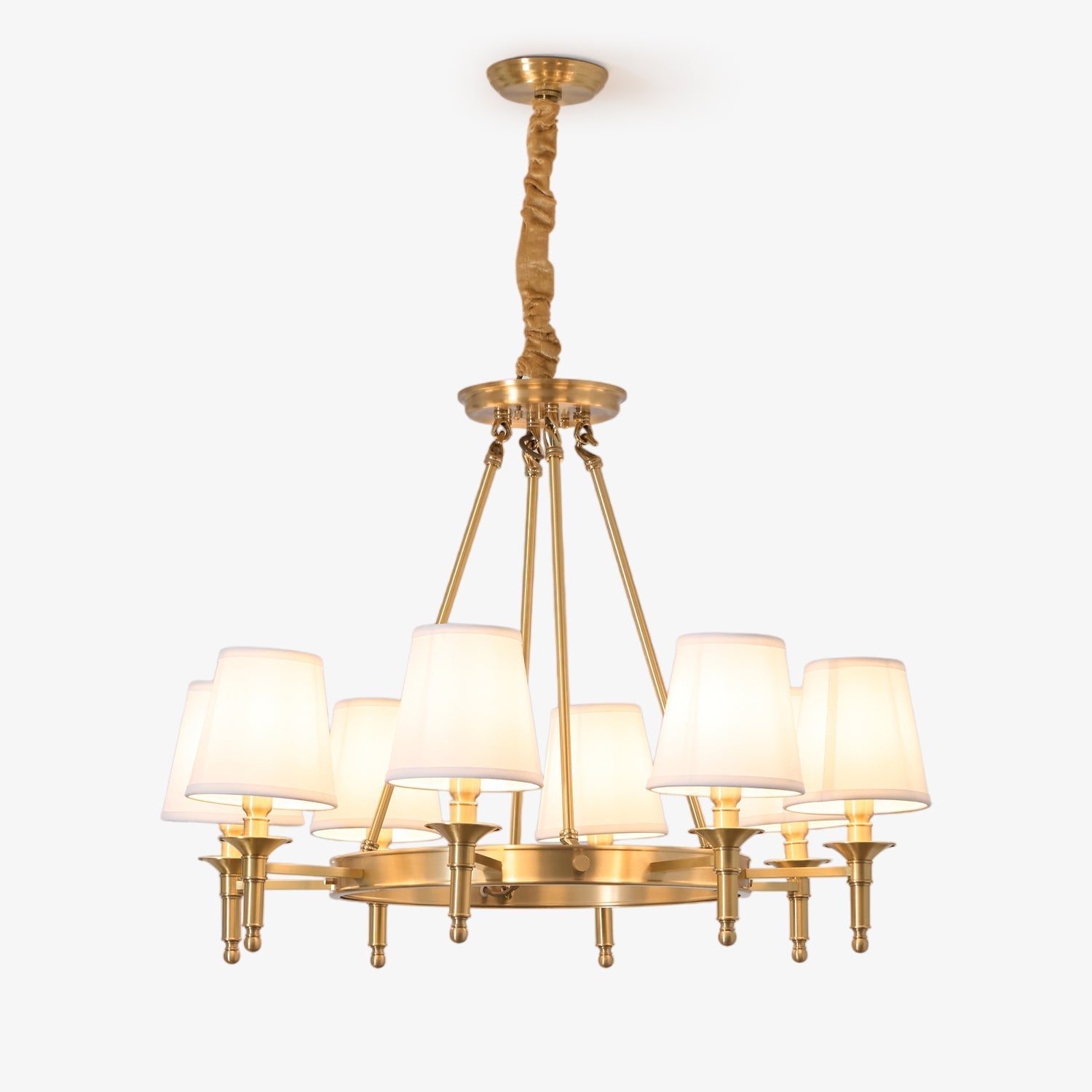 Dyvlen Chandelier Brass Linen Modern 8-Light-Neutral Decor