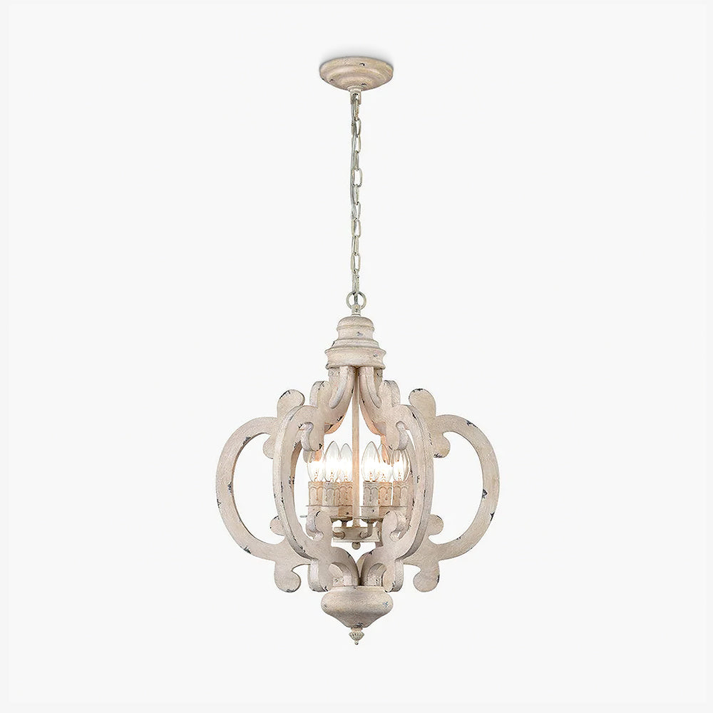 Romino Chandelier Scroll Wood Whitewashed Rustic-Neutral Decor