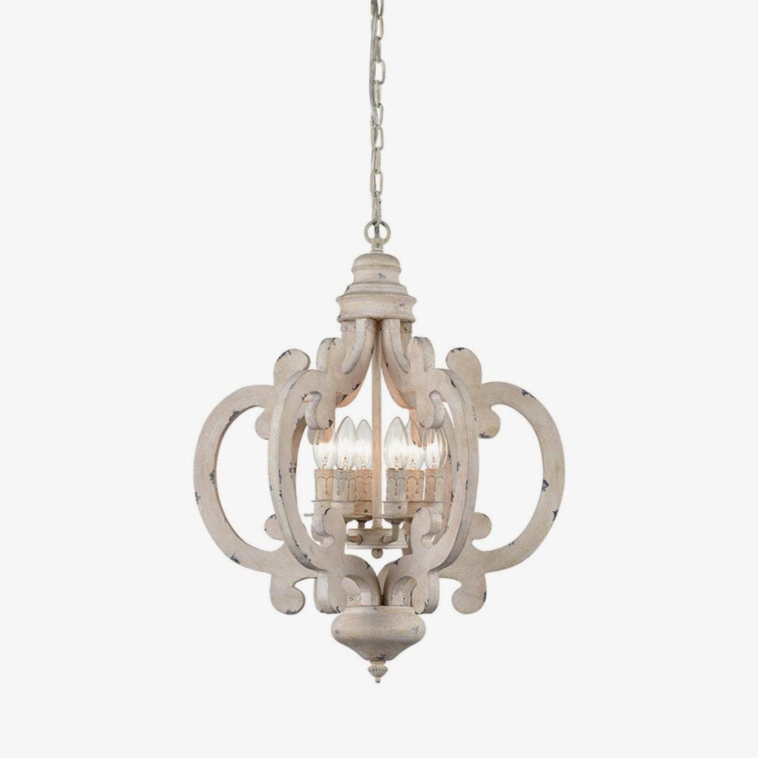 Romino Chandelier Scroll Wood Whitewashed Rustic-Neutral Decor