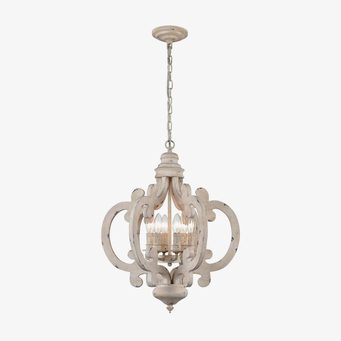 Romino Chandelier Scroll Wood Whitewashed Rustic-Neutral Decor
