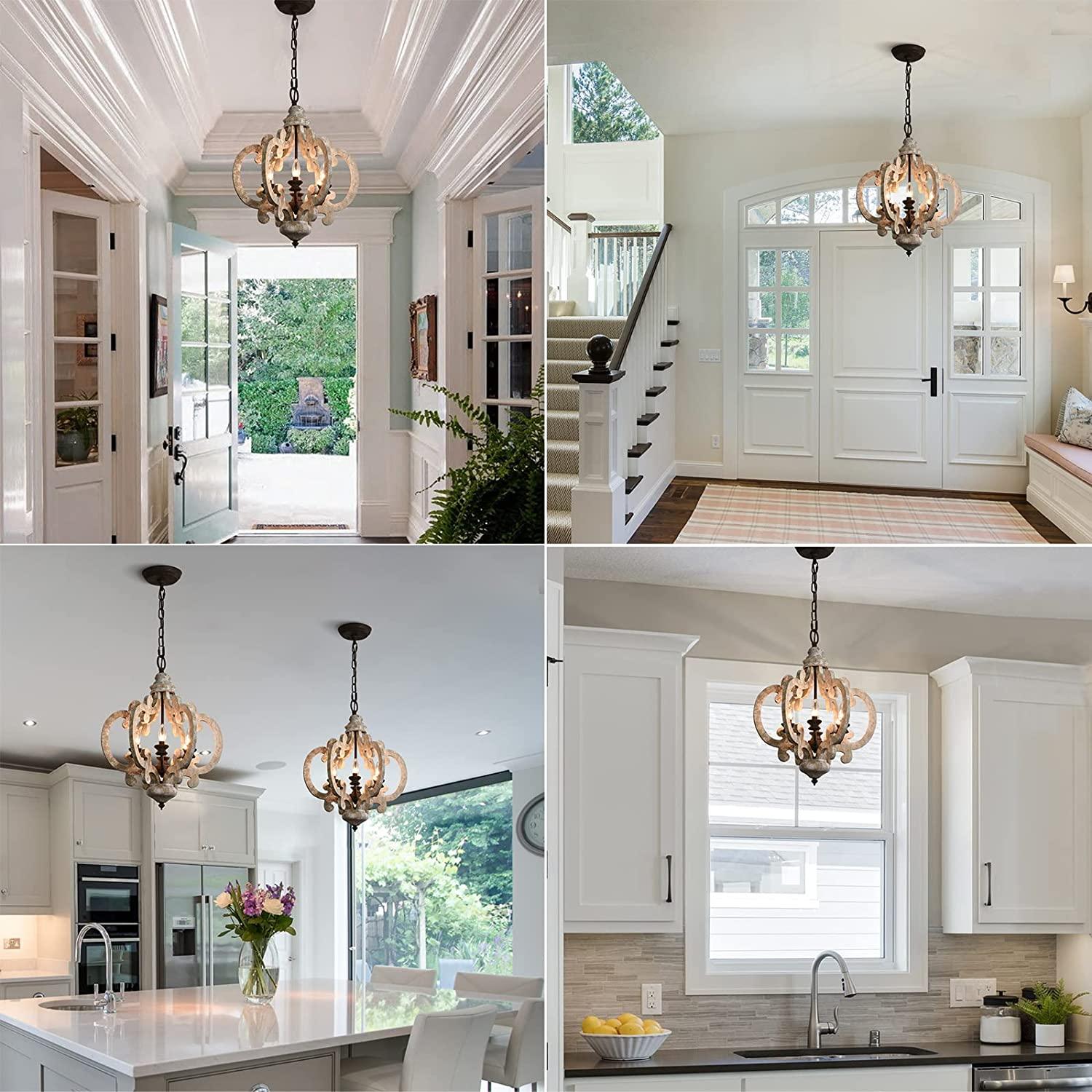 Romino Chandelier Scroll Wood Whitewashed Rustic-Neutral Decor