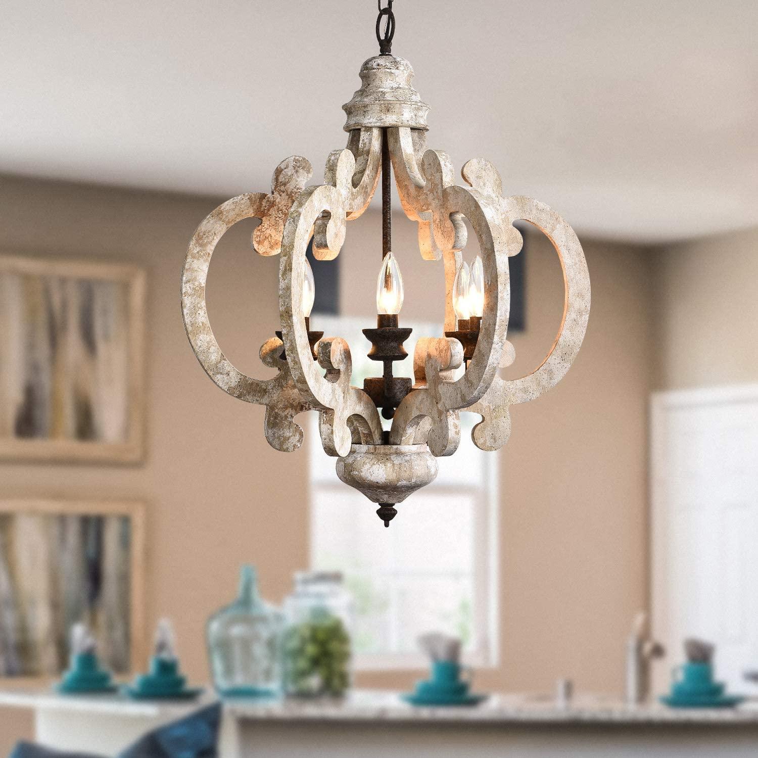 Romino Chandelier Scroll Wood Whitewashed Rustic-Neutral Decor