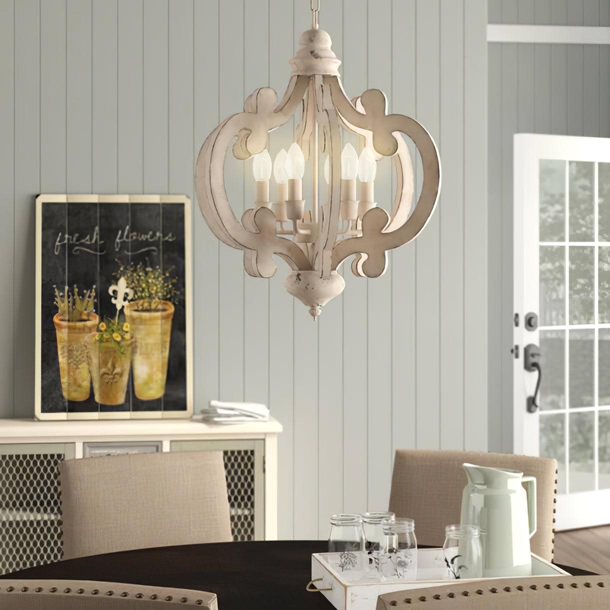 Romino Chandelier Scroll Wood Whitewashed Rustic-Neutral Decor