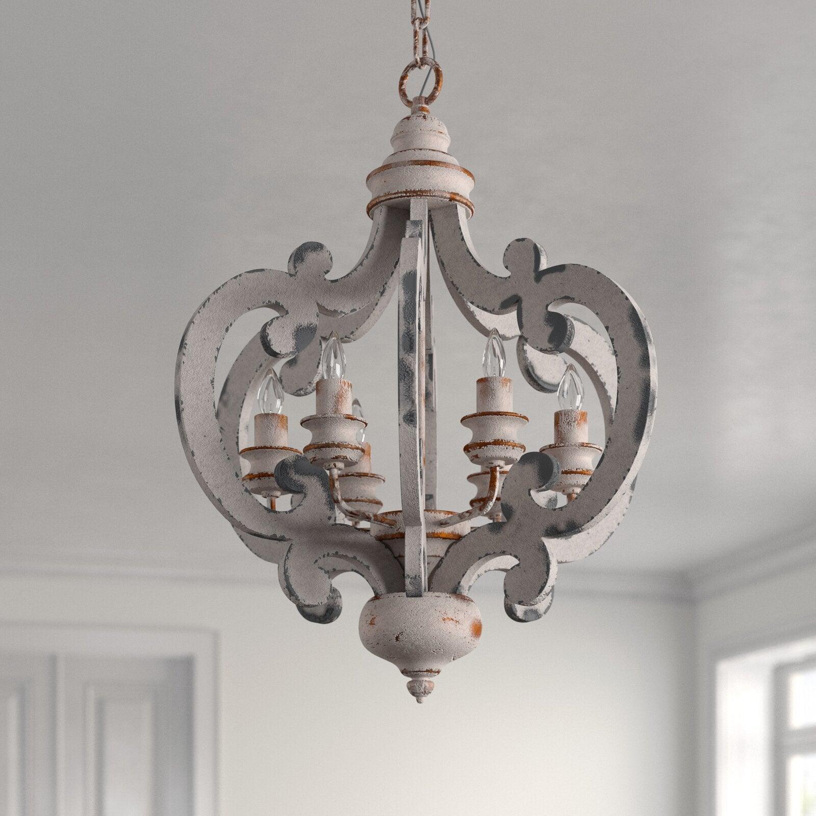 Romino Chandelier Scroll Wood Whitewashed Rustic-Neutral Decor
