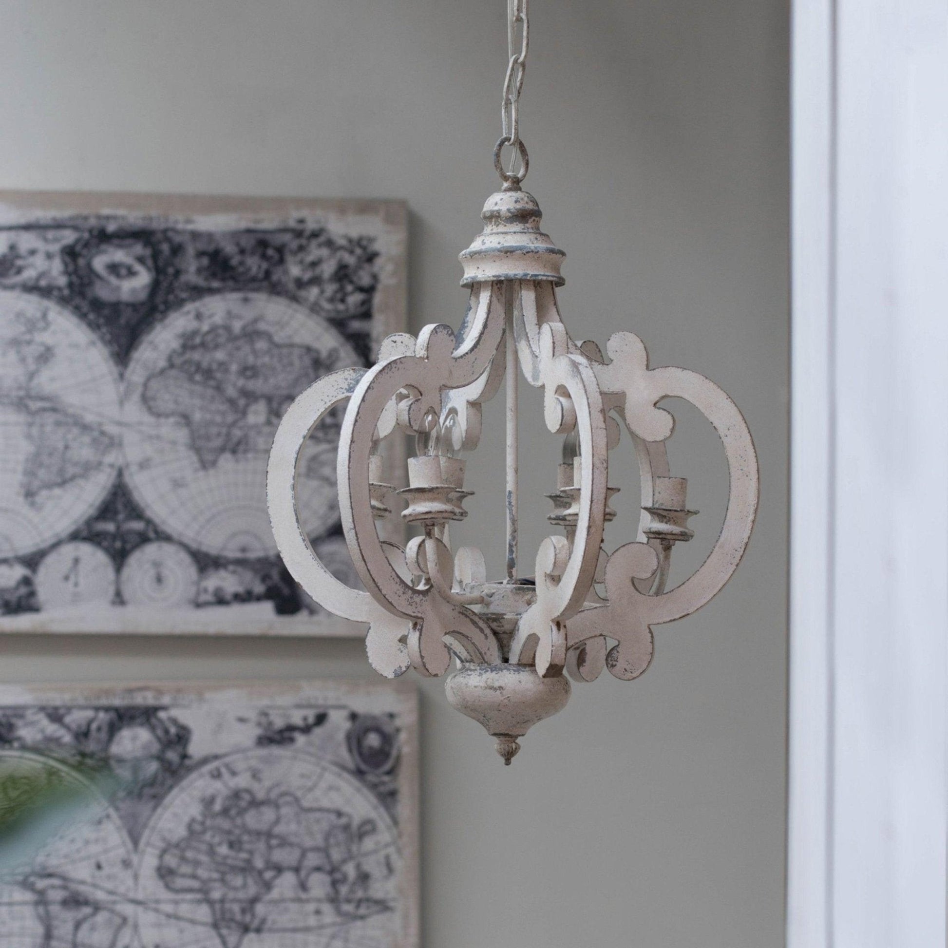 Romino Chandelier Scroll Wood Whitewashed Rustic-Neutral Decor