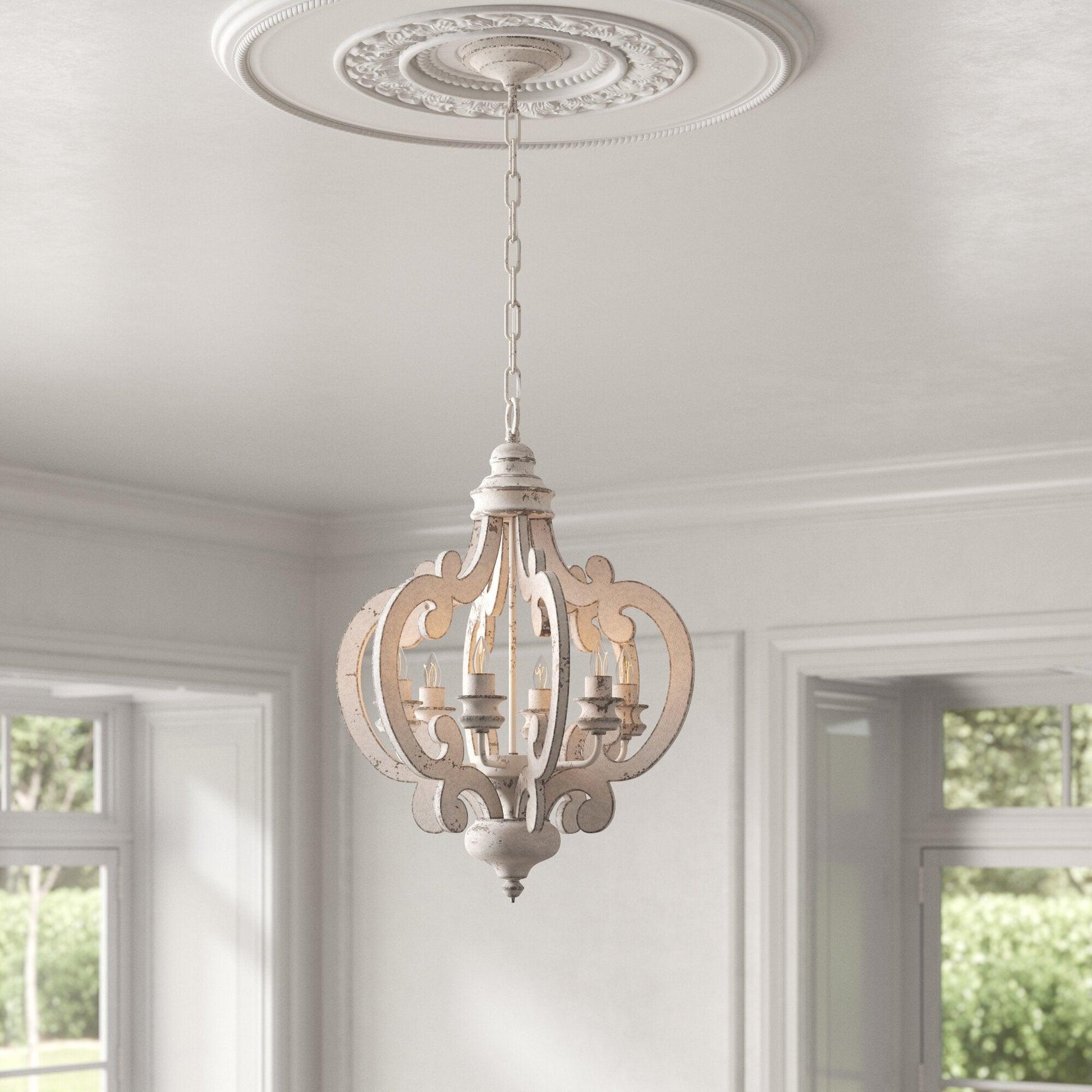 Romino Chandelier Scroll Wood Whitewashed Rustic-Neutral Decor