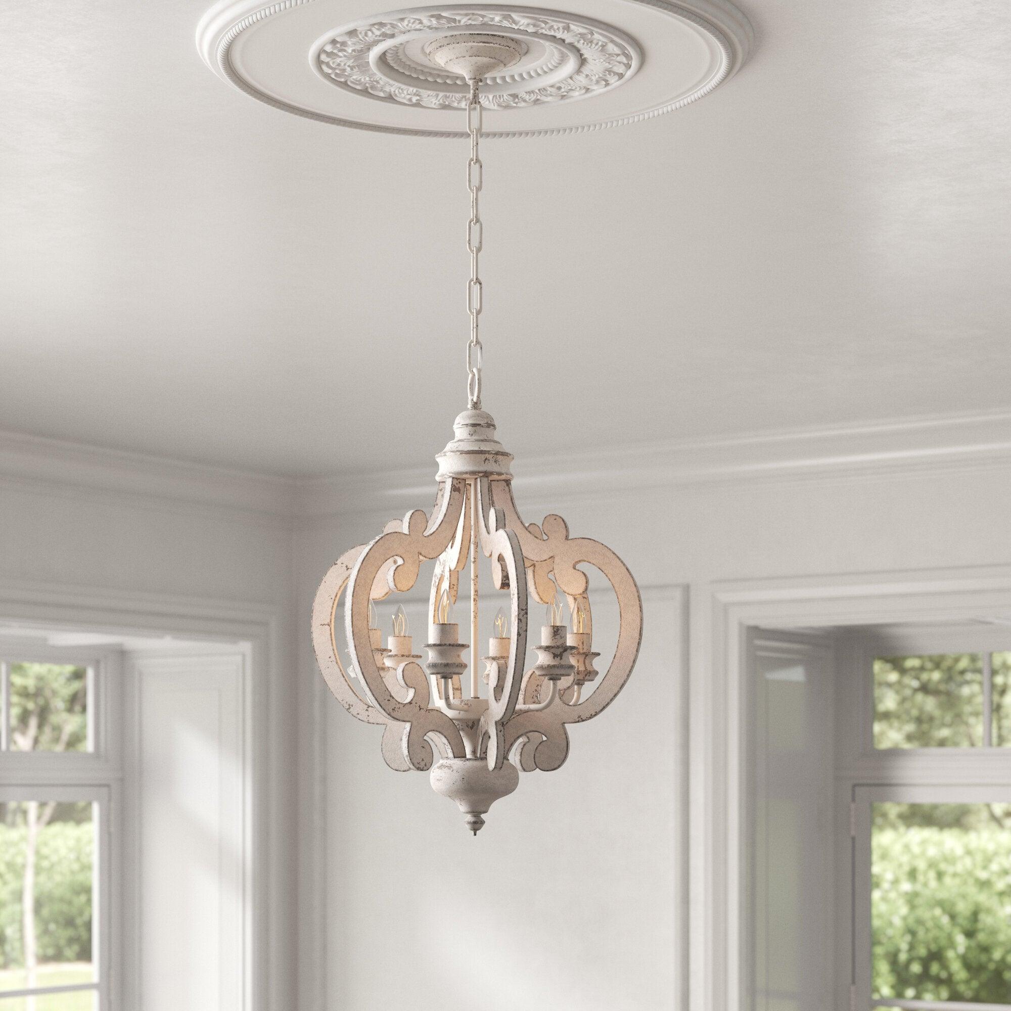 Romino Chandelier Scroll Wood Whitewashed Rustic-Neutral Decor