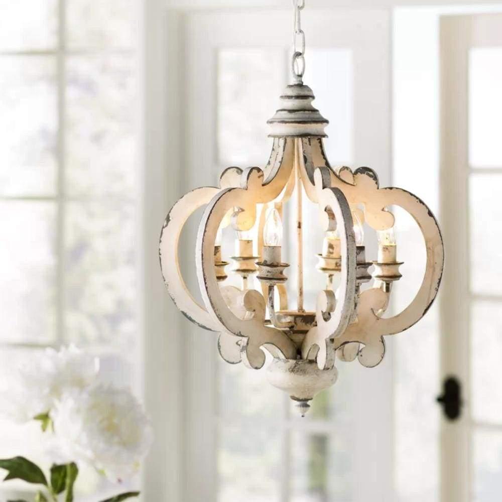 Romino Chandelier Scroll Wood Whitewashed Rustic-Neutral Decor