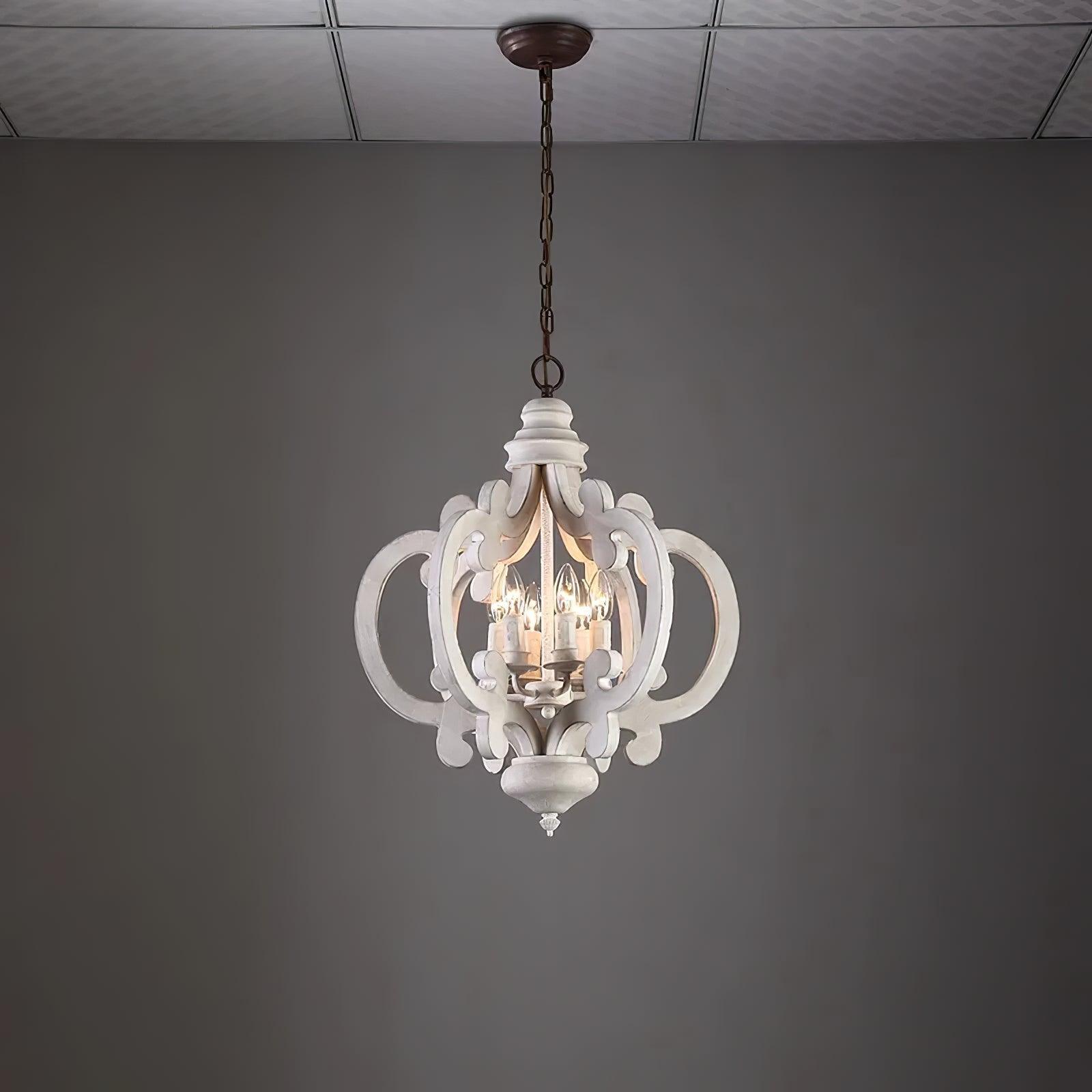 Romino Chandelier Scroll Wood Whitewashed Rustic-Neutral Decor