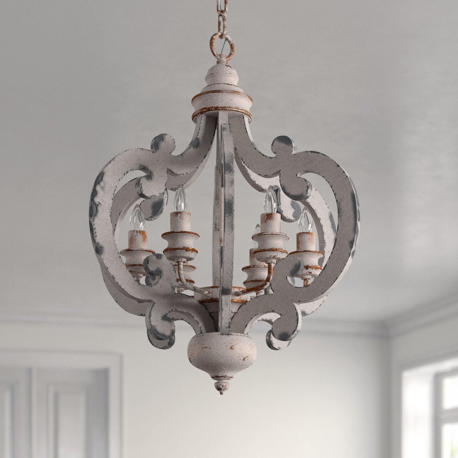 Romino Chandelier Scroll Wood Whitewashed Rustic-Neutral Decor
