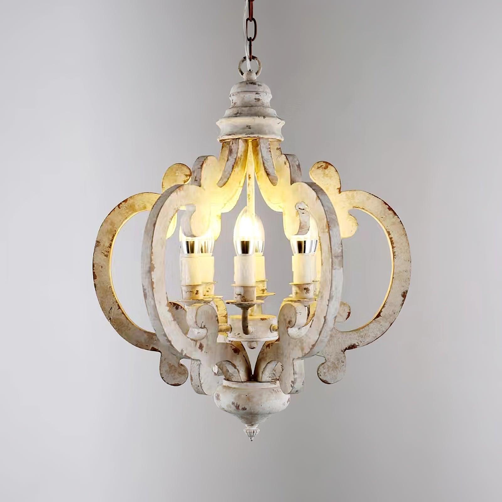 Romino Chandelier Scroll Wood Whitewashed Rustic-Neutral Decor