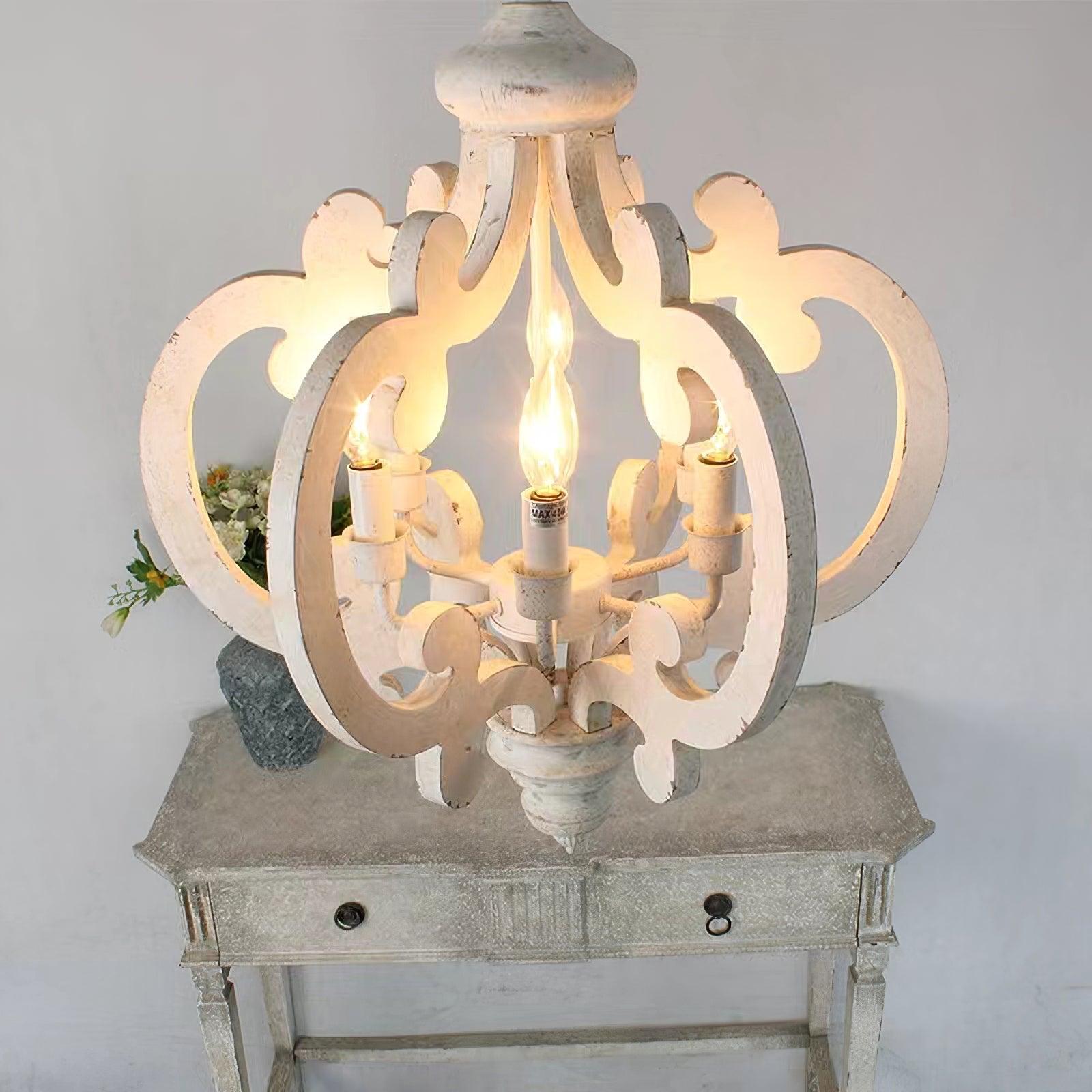 Romino Chandelier Scroll Wood Whitewashed Rustic-Neutral Decor