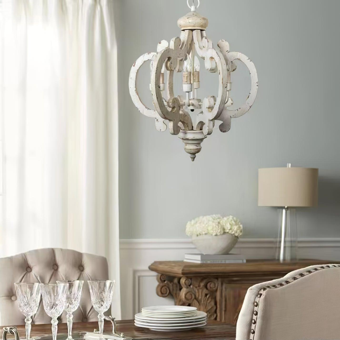 Romino Chandelier Scroll Wood Whitewashed Rustic-Neutral Decor