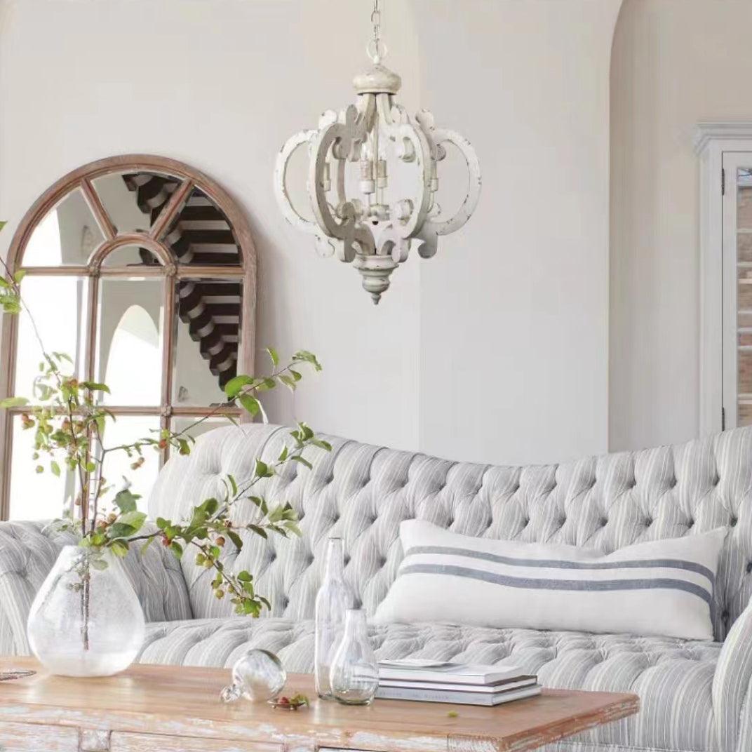 Romino Chandelier Scroll Wood Whitewashed Rustic-Neutral Decor