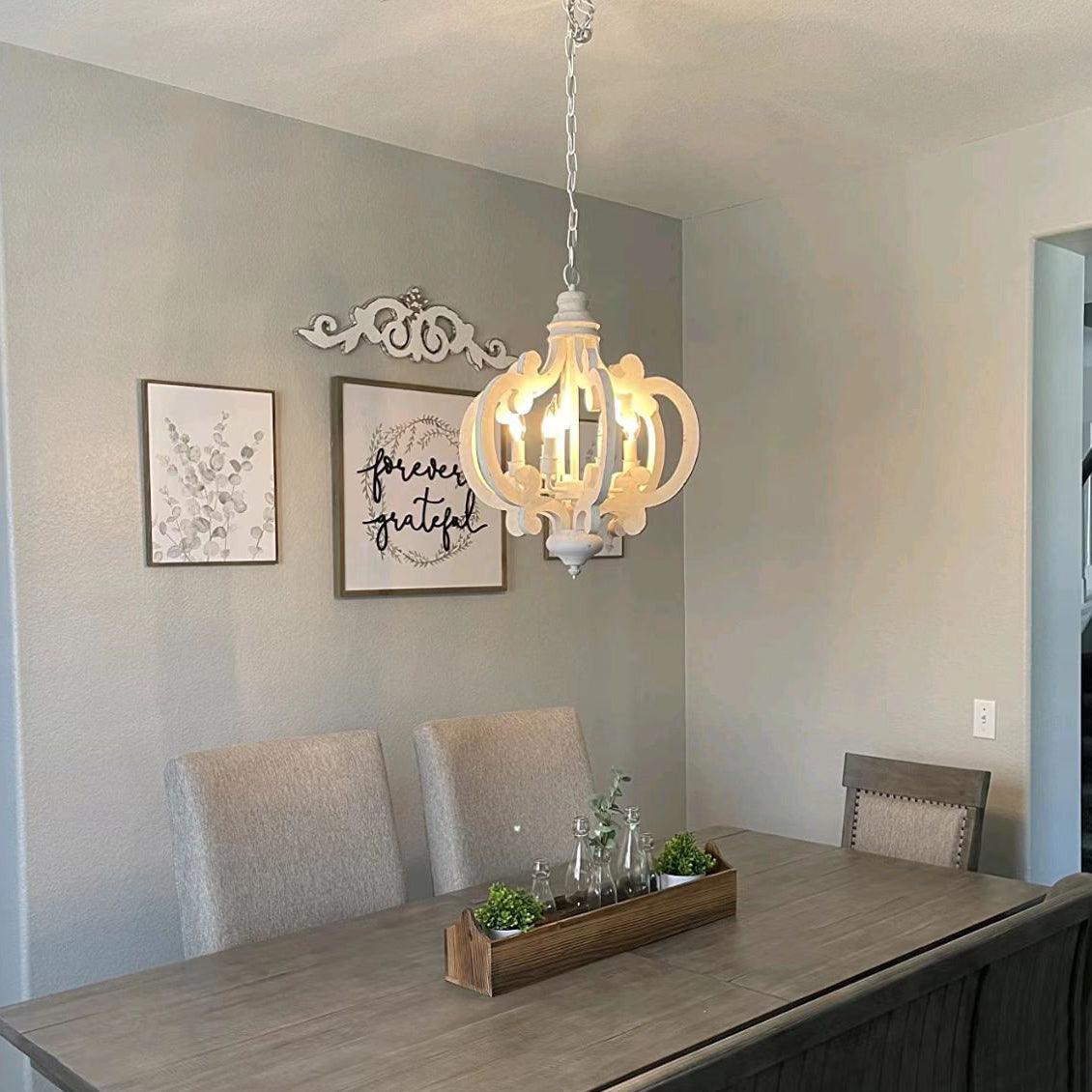 Romino Chandelier Scroll Wood Whitewashed Rustic-Neutral Decor
