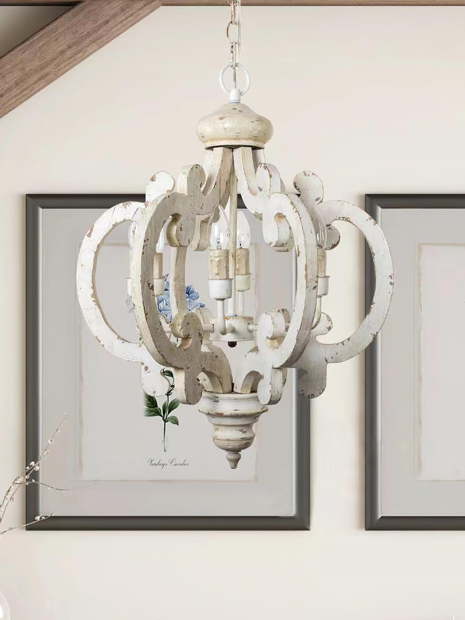 Romino Chandelier Scroll Wood Whitewashed Rustic-Neutral Decor