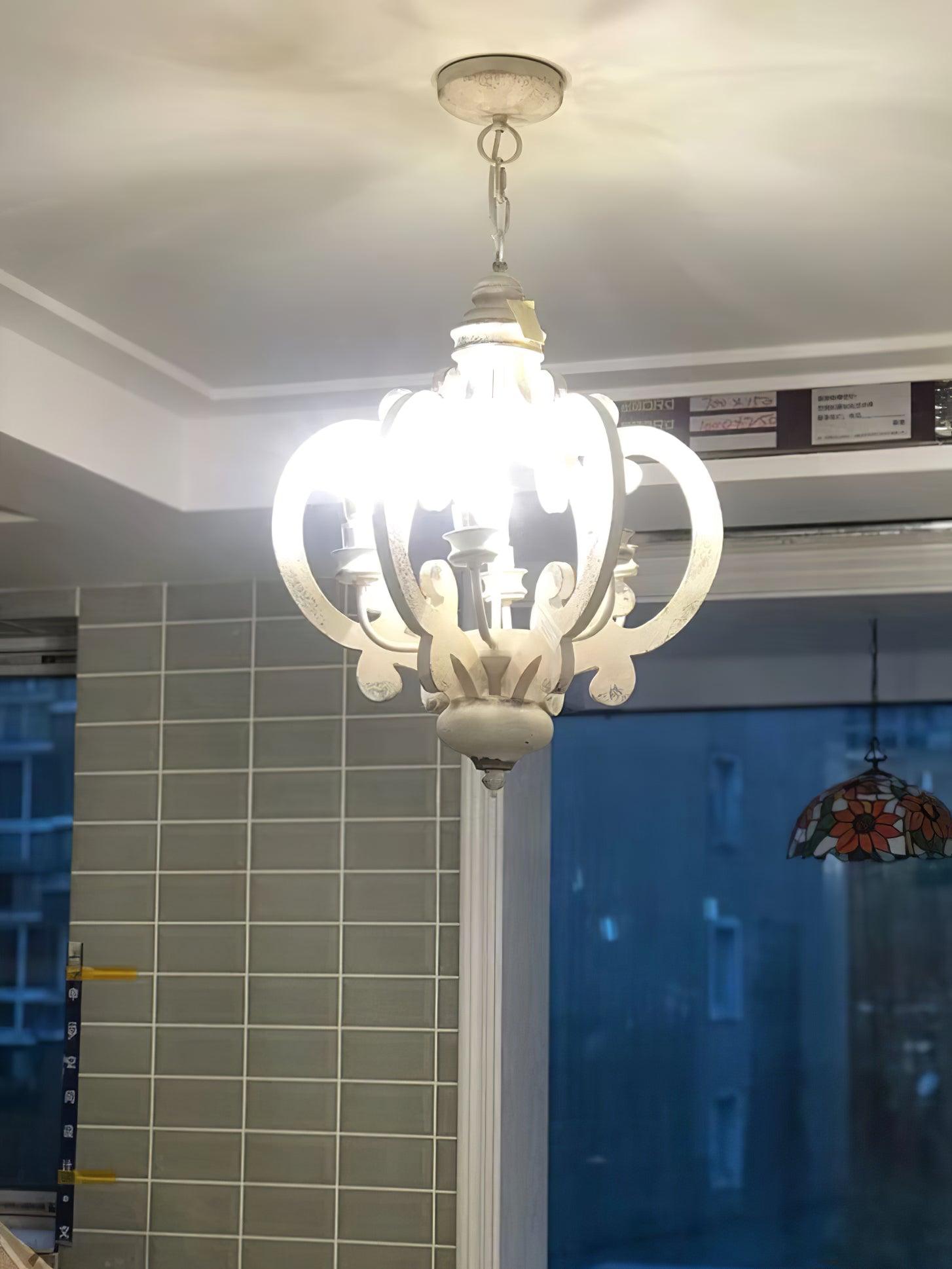 Romino Chandelier Scroll Wood Whitewashed Rustic-Neutral Decor