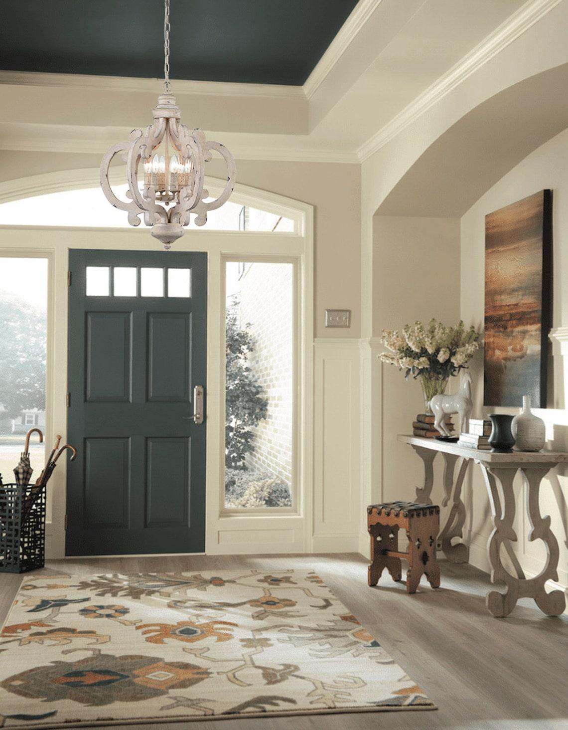 Romino Chandelier Scroll Wood Whitewashed Rustic-Neutral Decor