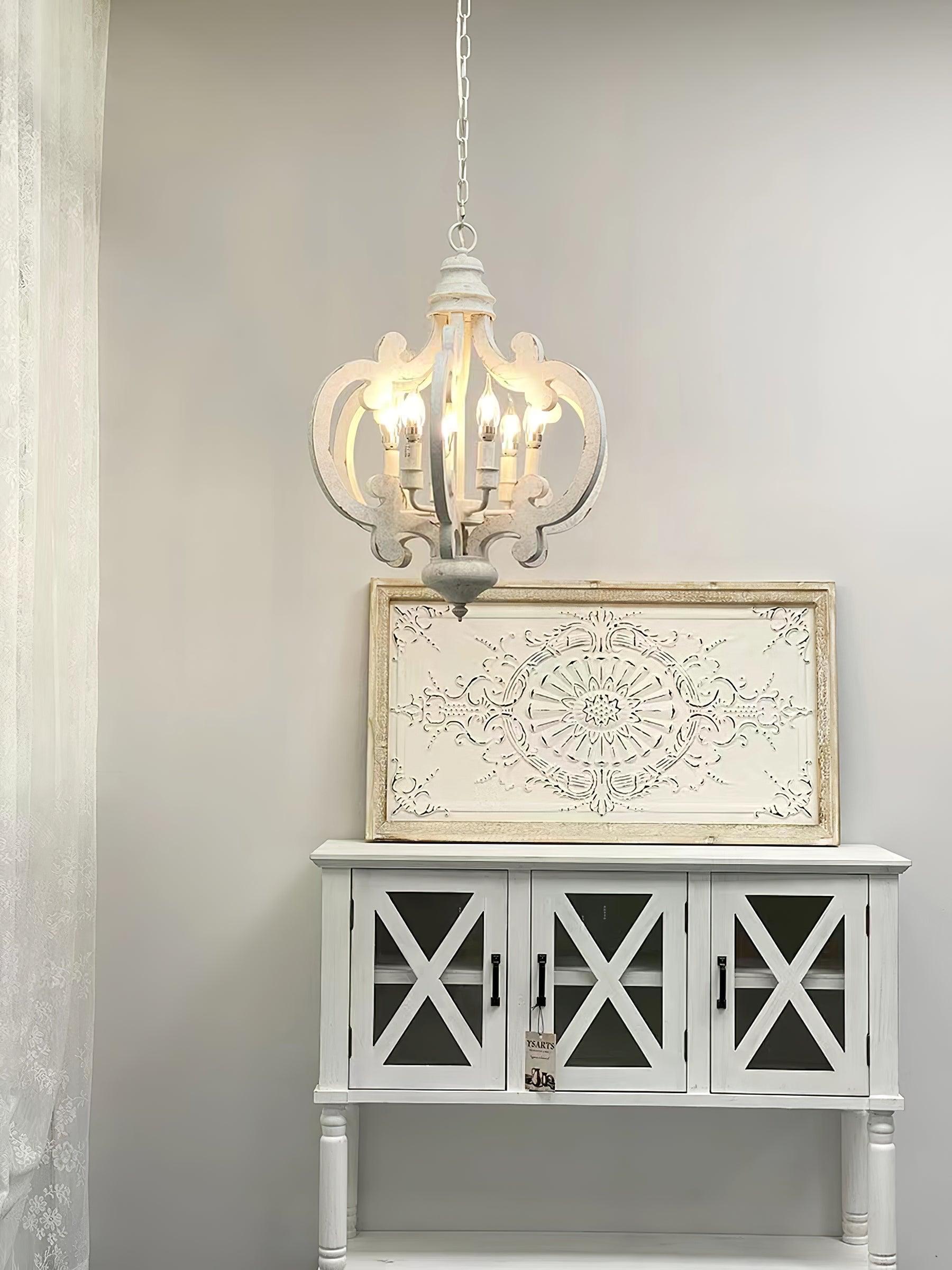 Romino Chandelier Scroll Wood Whitewashed Rustic-Neutral Decor