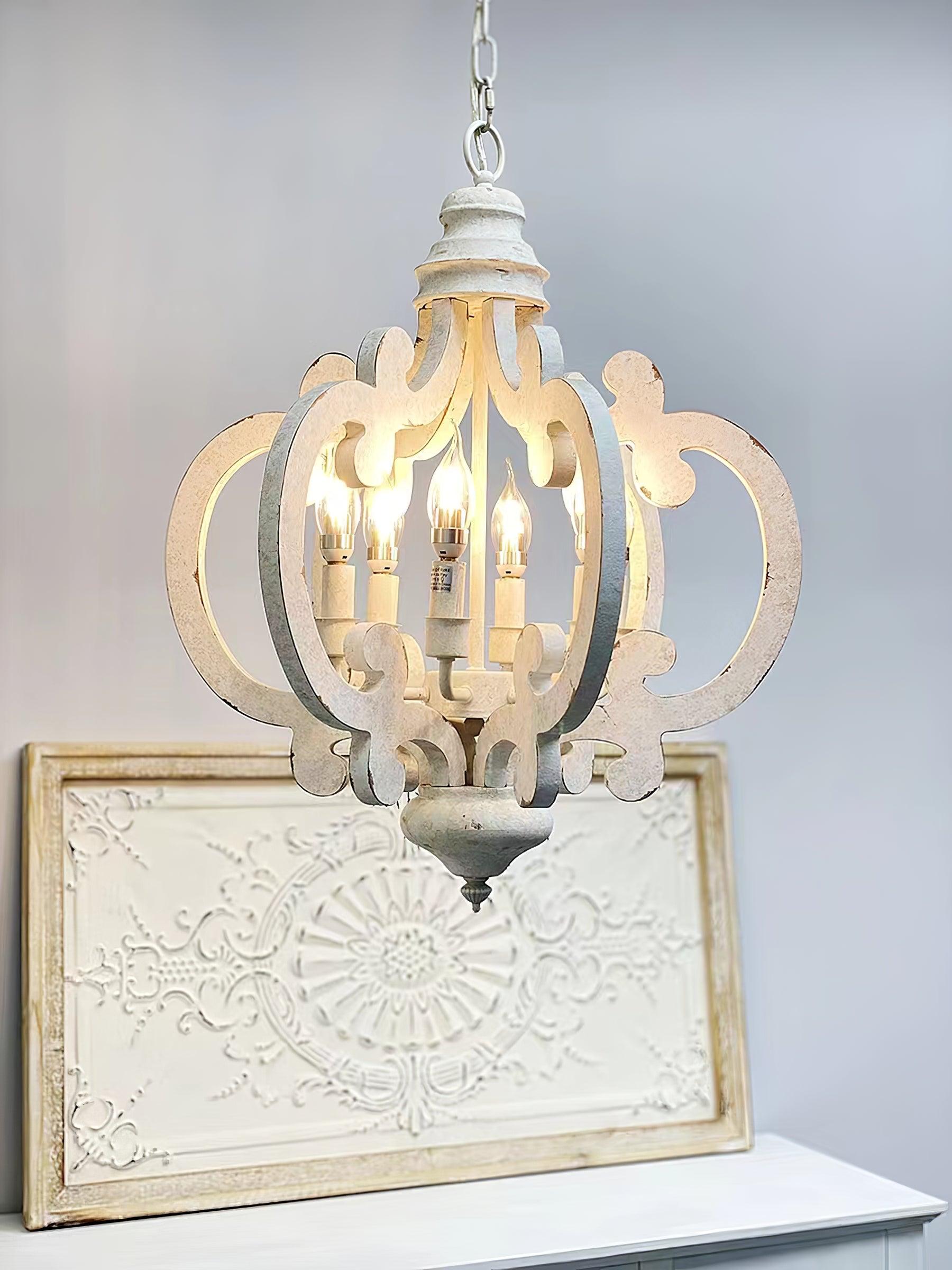 Romino Chandelier Scroll Wood Whitewashed Rustic-Neutral Decor