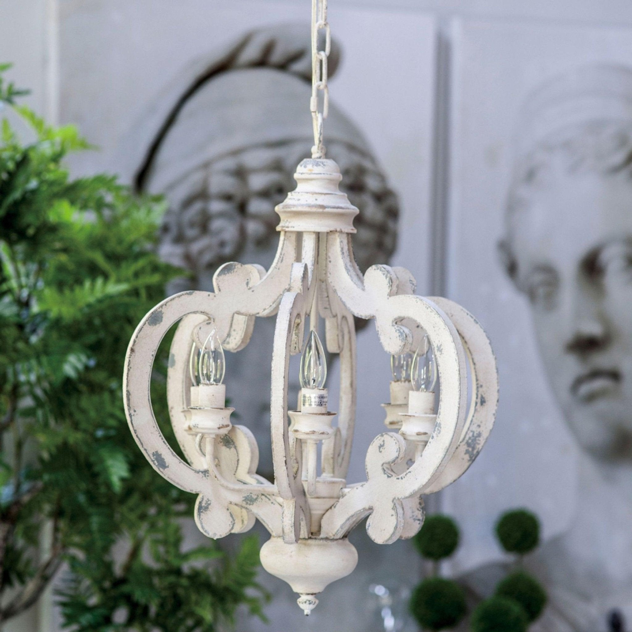 Romino Chandelier Scroll Wood Whitewashed Rustic-Neutral Decor