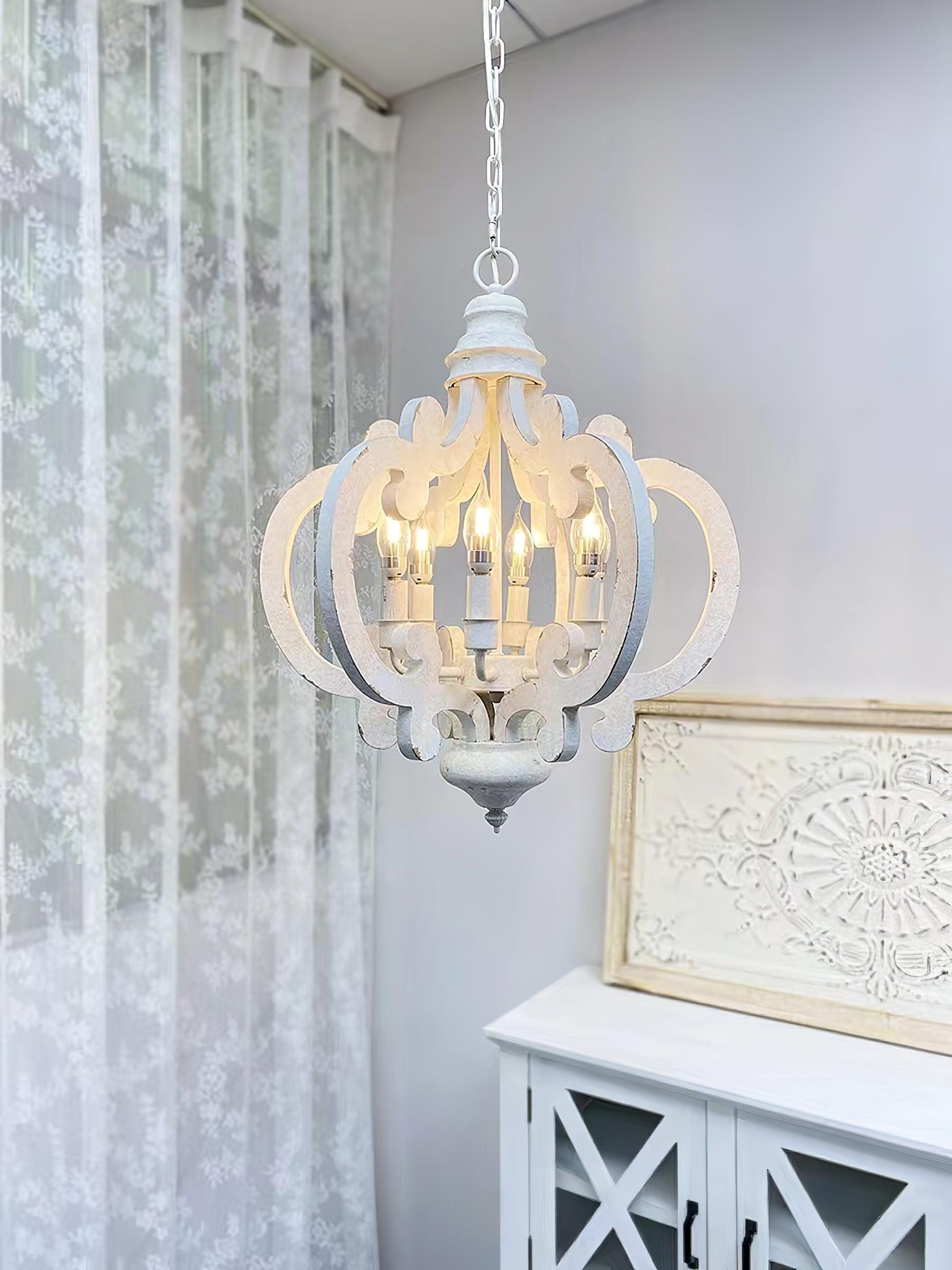 Romino Chandelier Scroll Wood Whitewashed Rustic-Neutral Decor