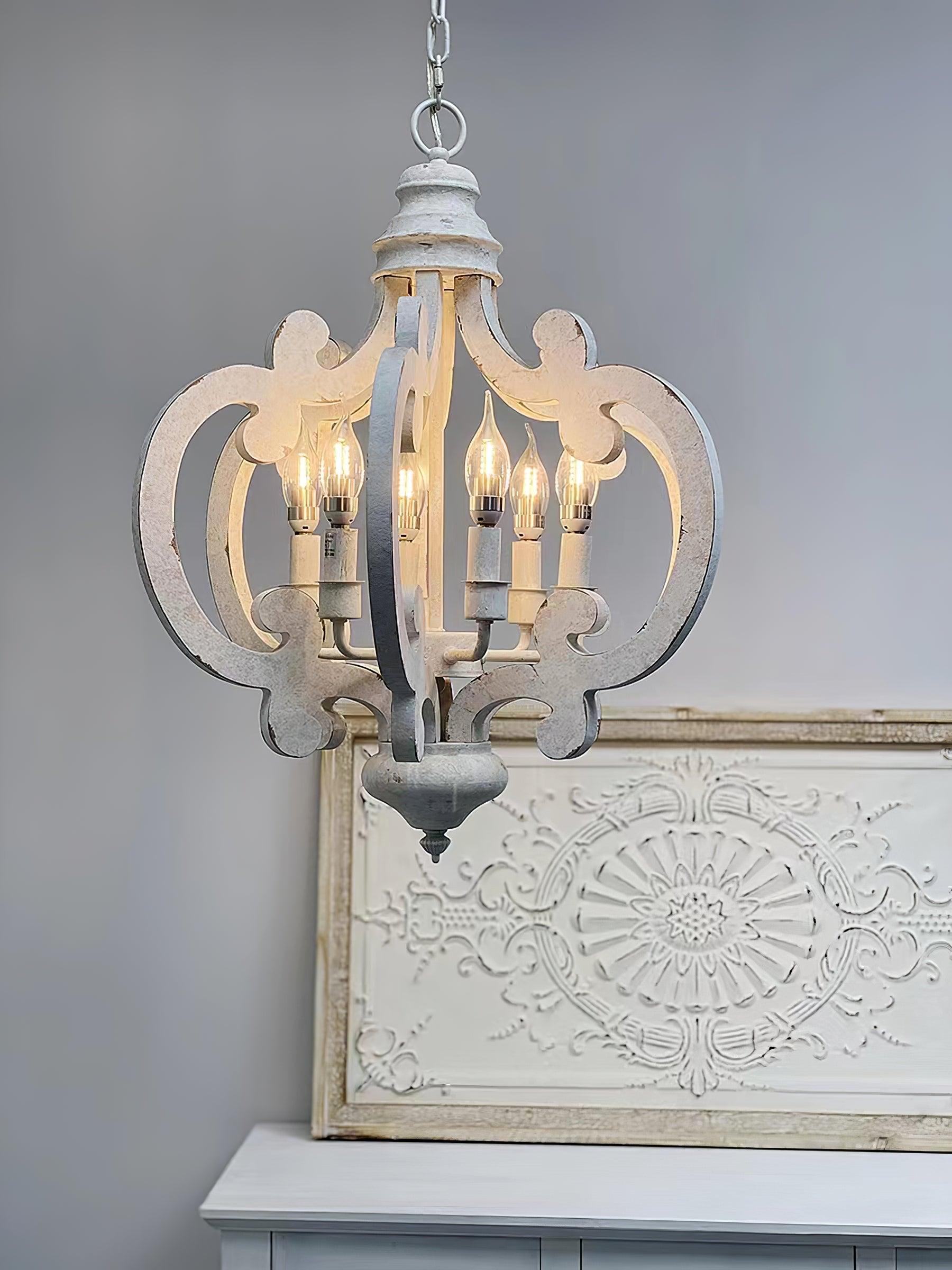 Romino Chandelier Scroll Wood Whitewashed Rustic-Neutral Decor
