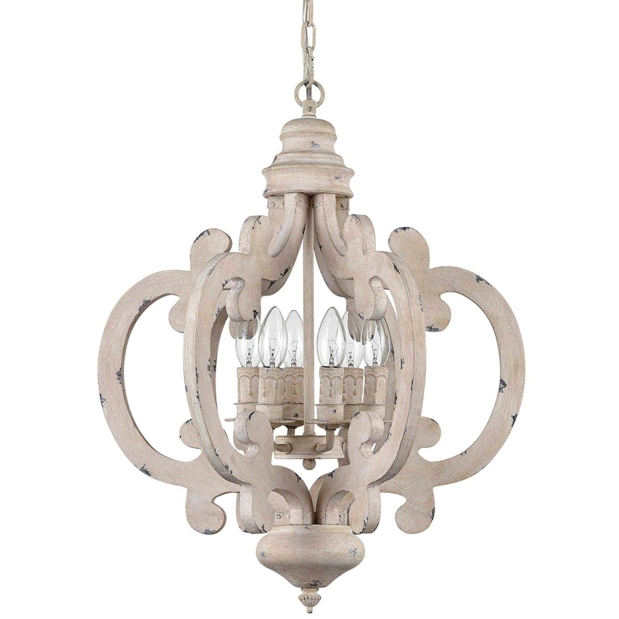 Romino Chandelier Scroll Wood Whitewashed Rustic-Neutral Decor