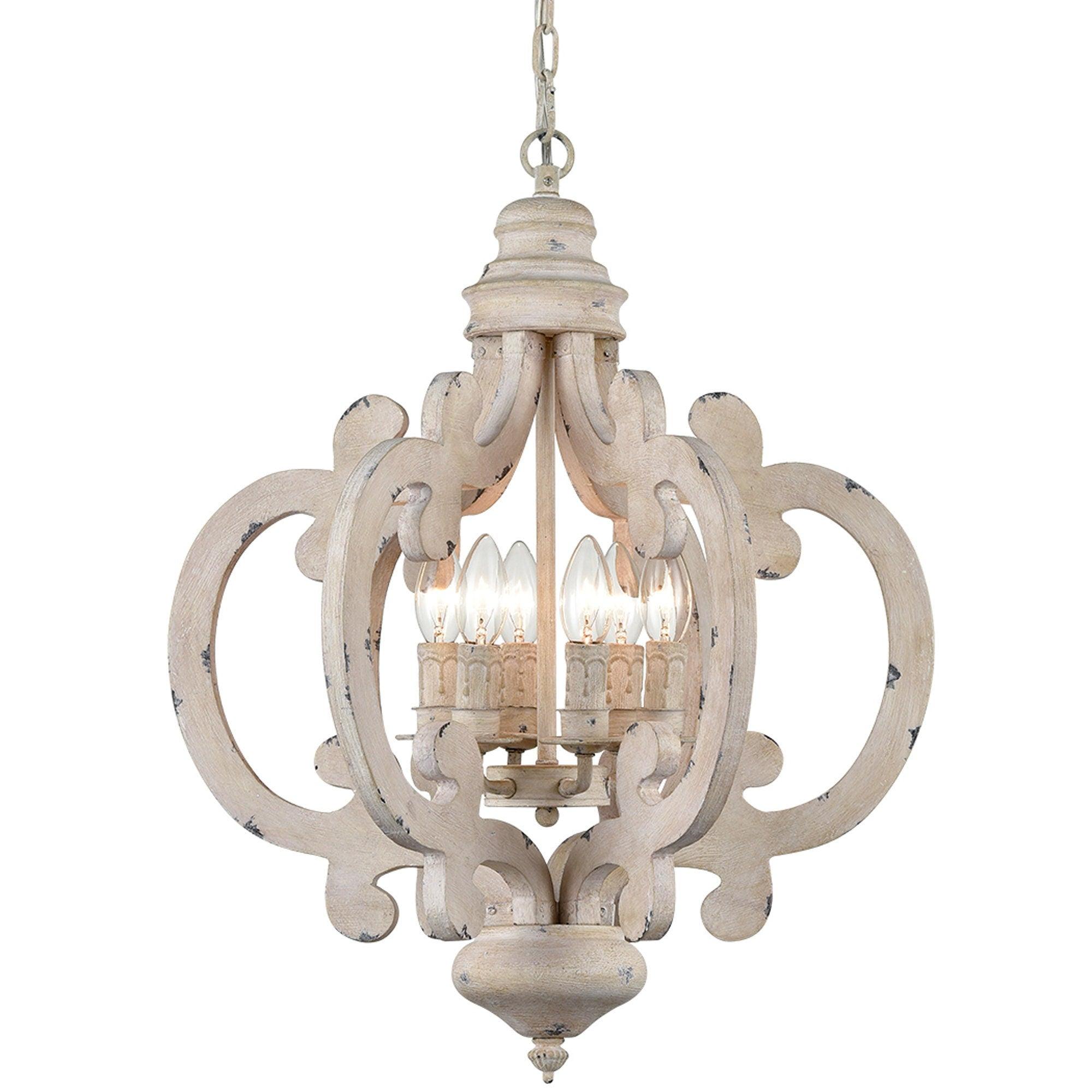 Romino Chandelier Scroll Wood Whitewashed Rustic-Neutral Decor