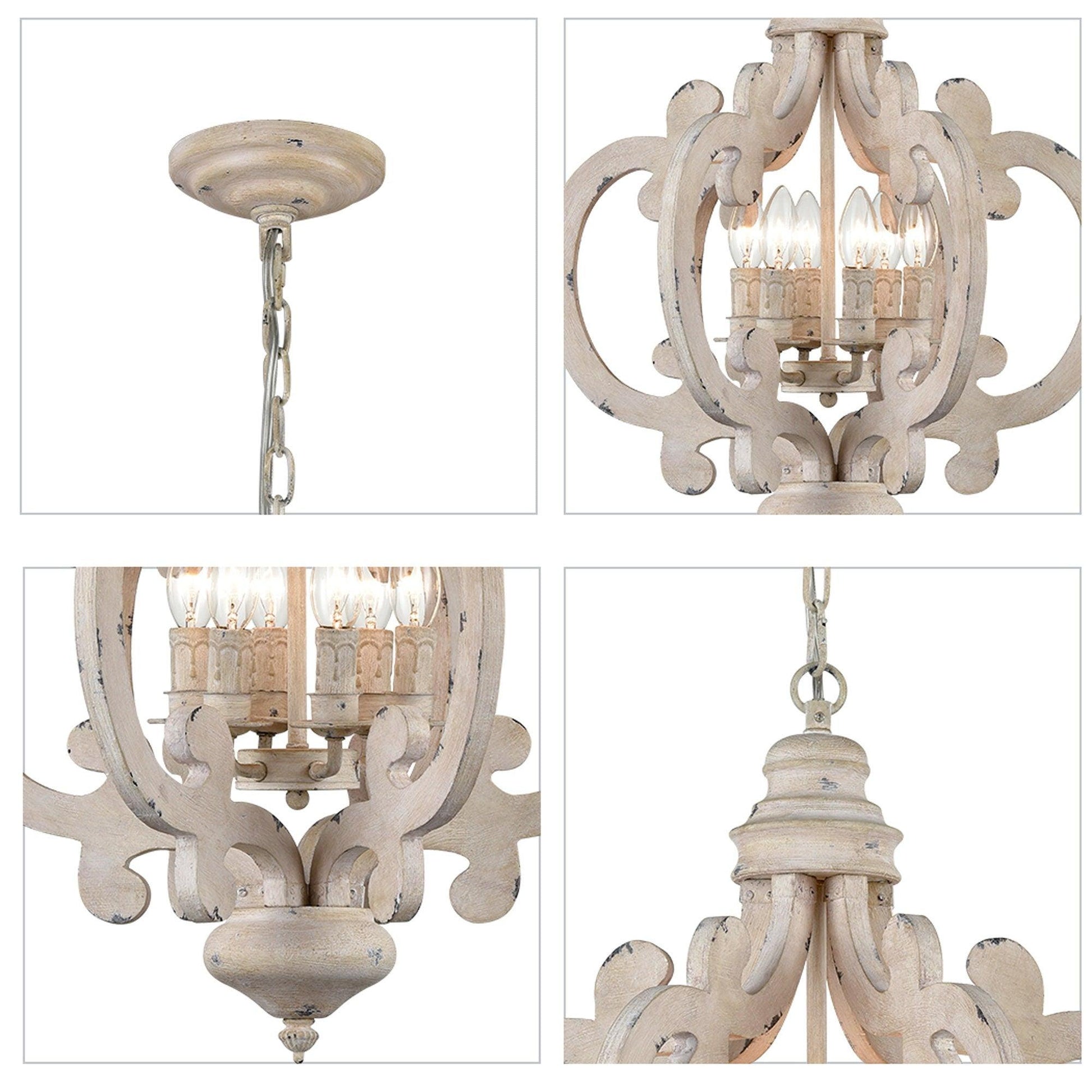 Romino Chandelier Scroll Wood Whitewashed Rustic-Neutral Decor