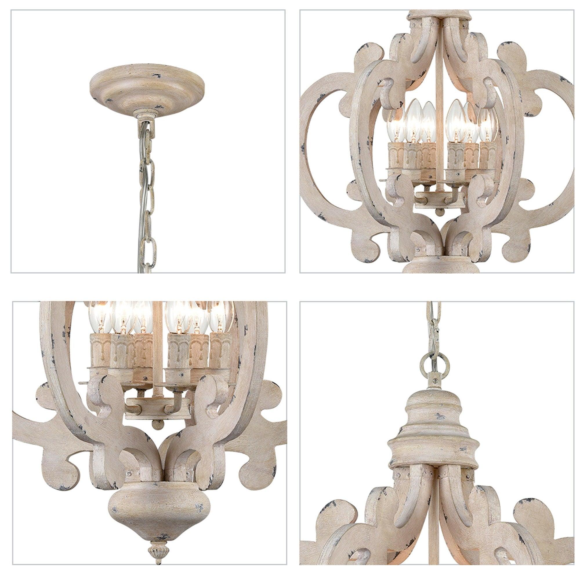Romino Chandelier Scroll Wood Whitewashed Rustic-Neutral Decor