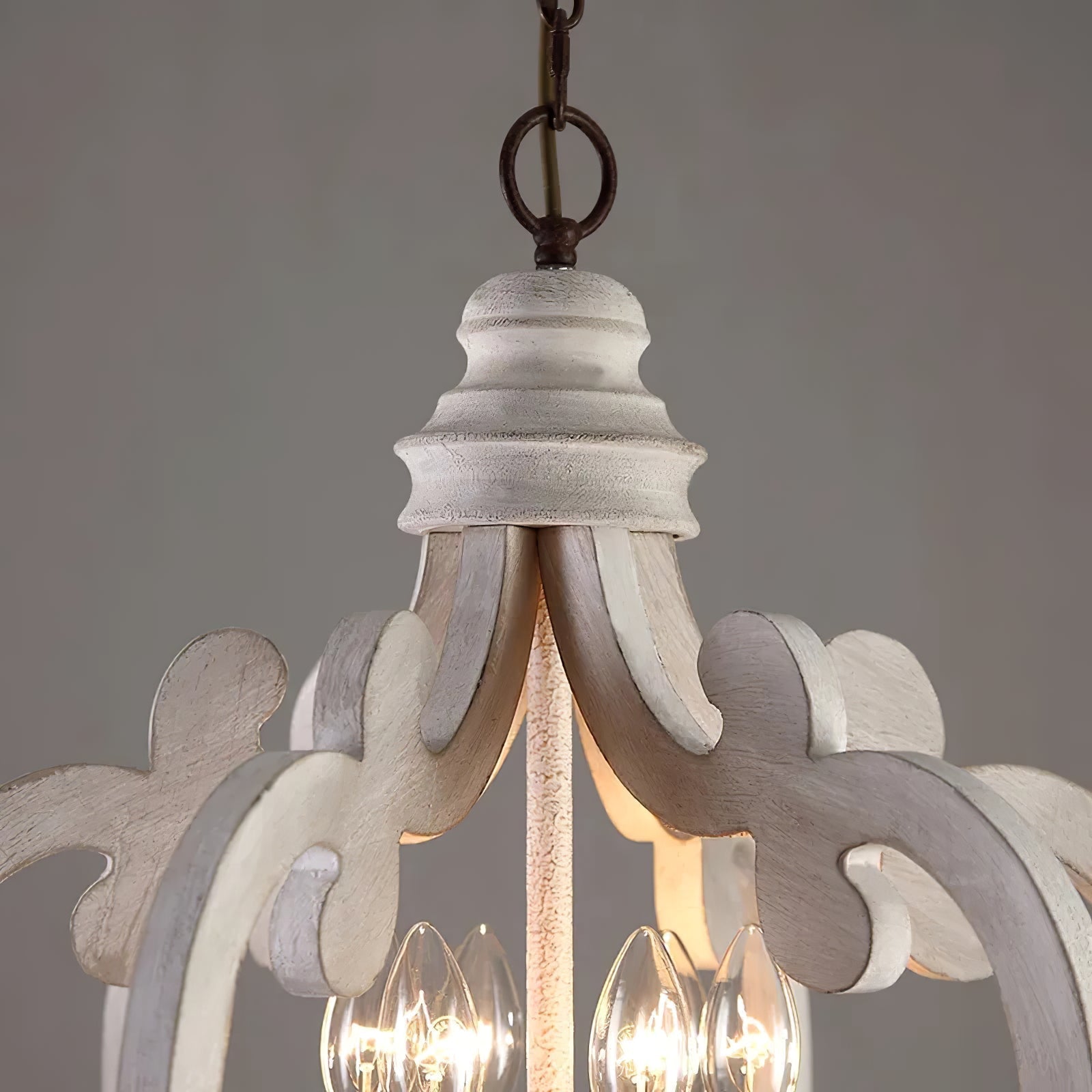 Romino Chandelier Scroll Wood Whitewashed Rustic-Neutral Decor