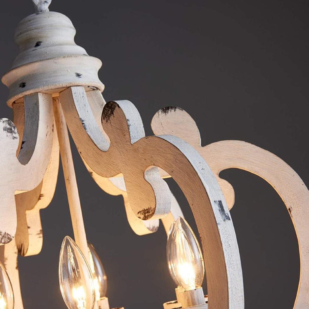 Romino Chandelier Scroll Wood Whitewashed Rustic-Neutral Decor