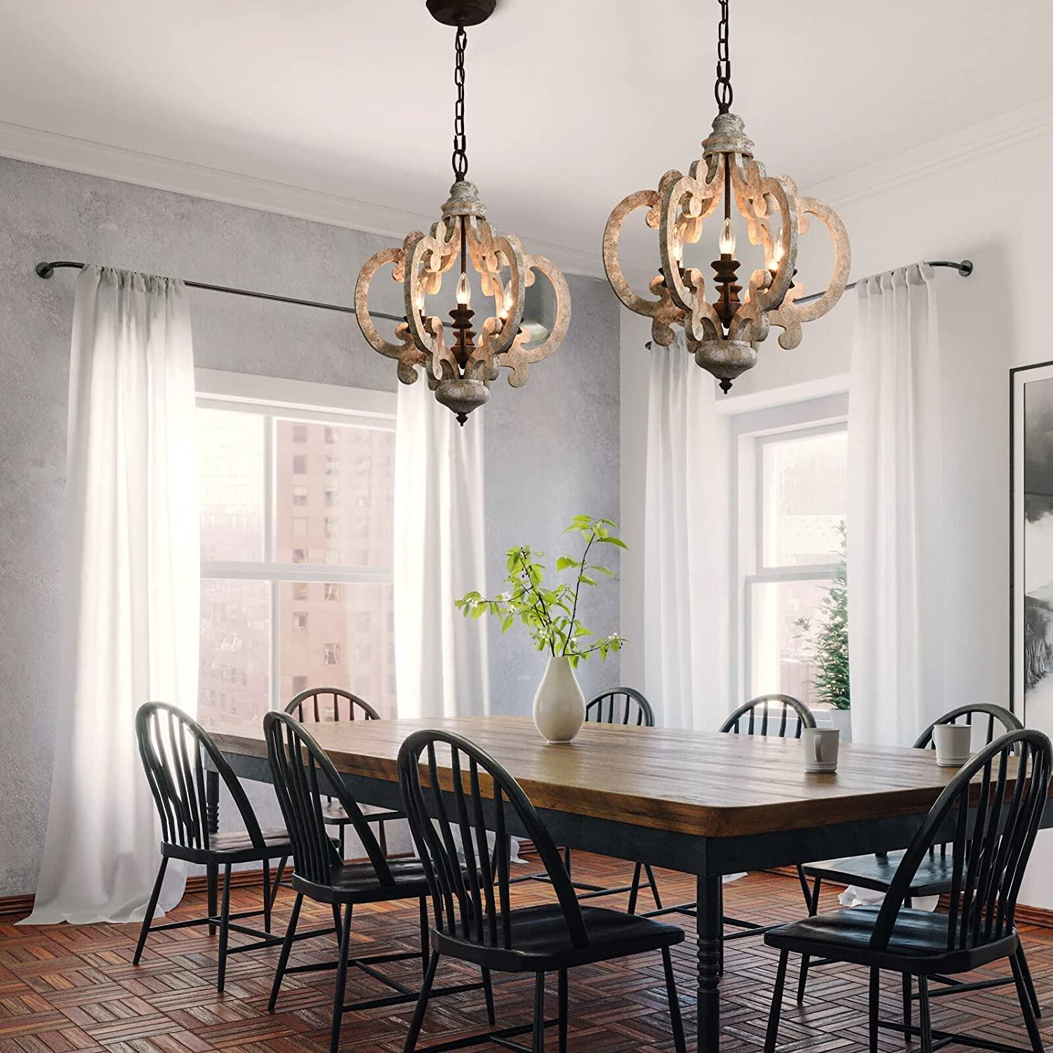 Romino Chandelier Scroll Wood Whitewashed Rustic-Neutral Decor