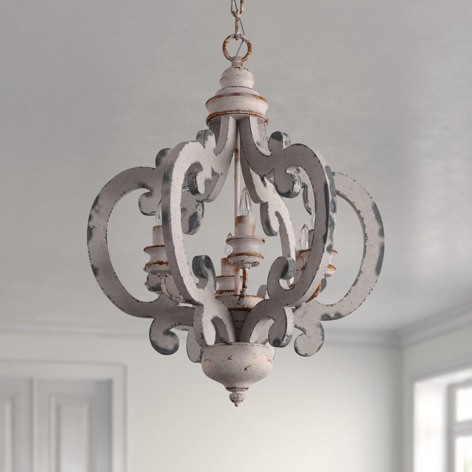 Romino Chandelier Scroll Wood Whitewashed Rustic-Neutral Decor