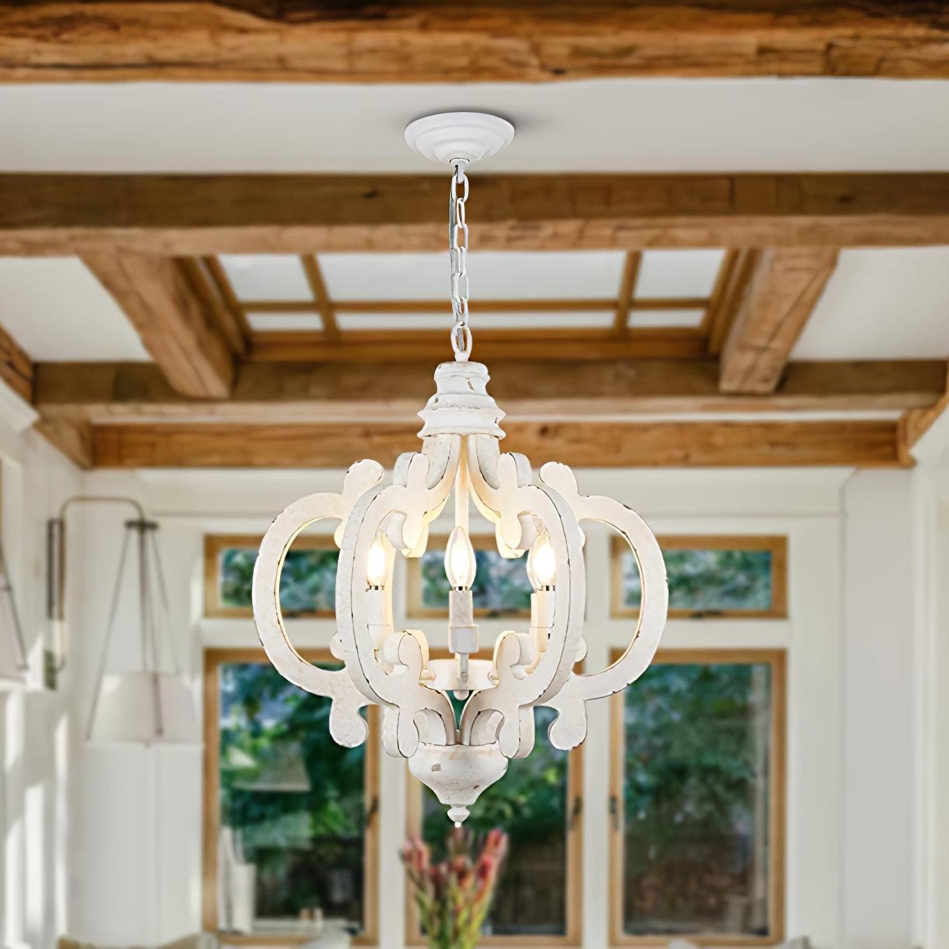 Romino Chandelier Scroll Wood Whitewashed Rustic-Neutral Decor
