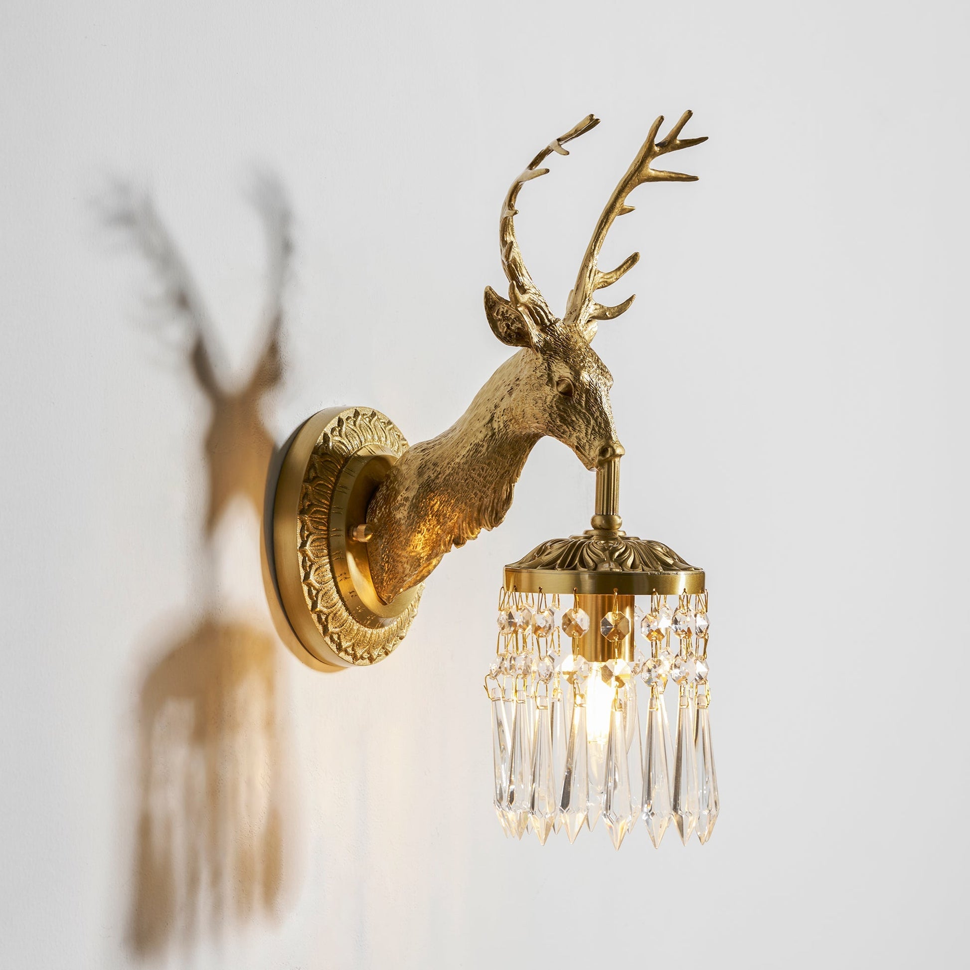 Close-up of the warm light on the polished brass.