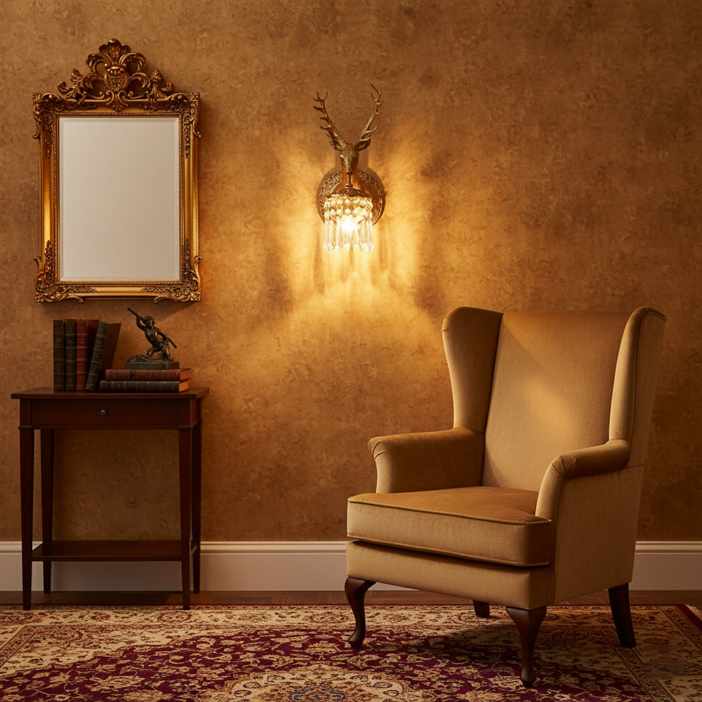 Side profile of the stag head wall sconce.