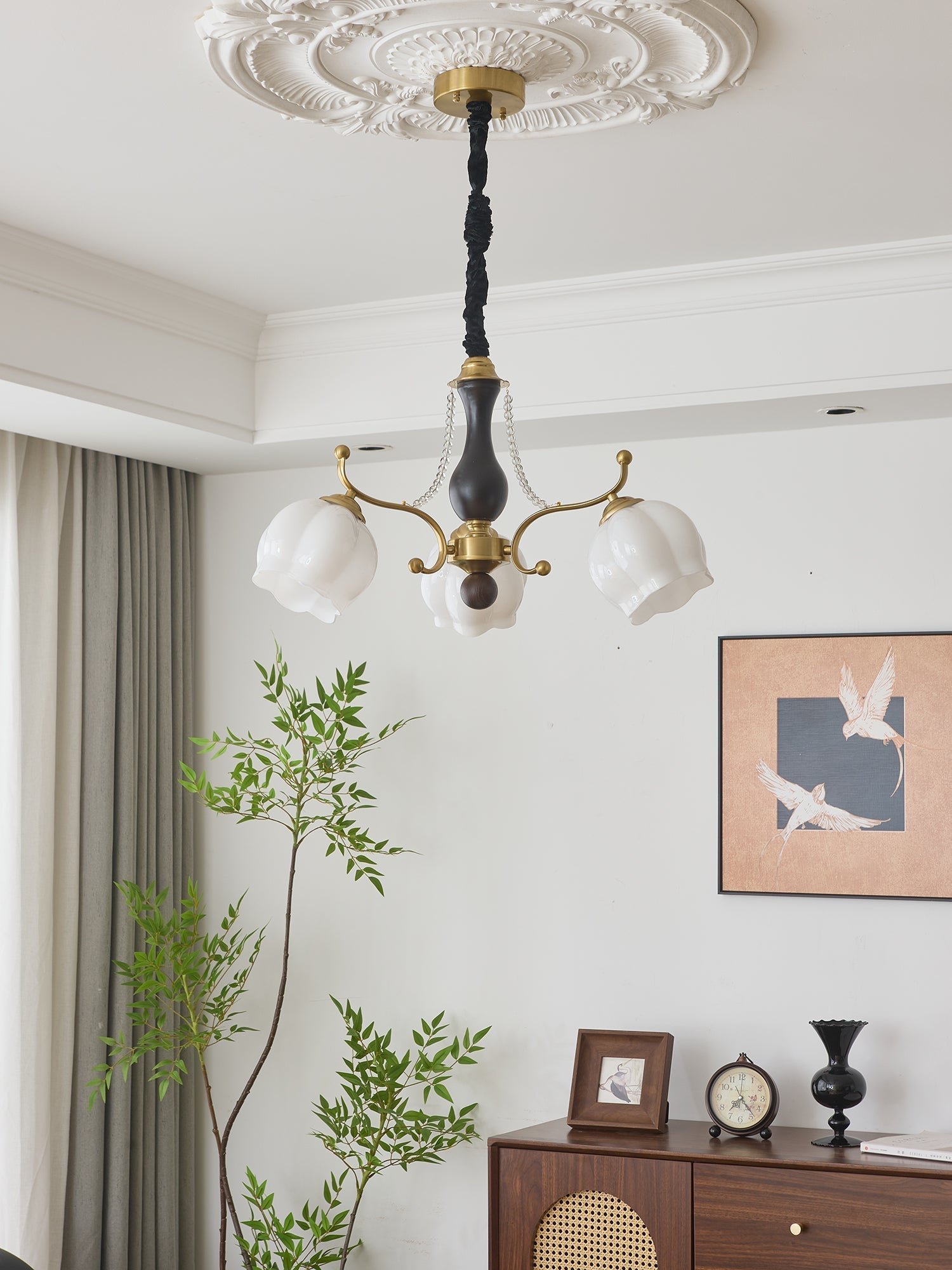 Lustra Chandelier Wood Glass Vintage-Neutral Decor