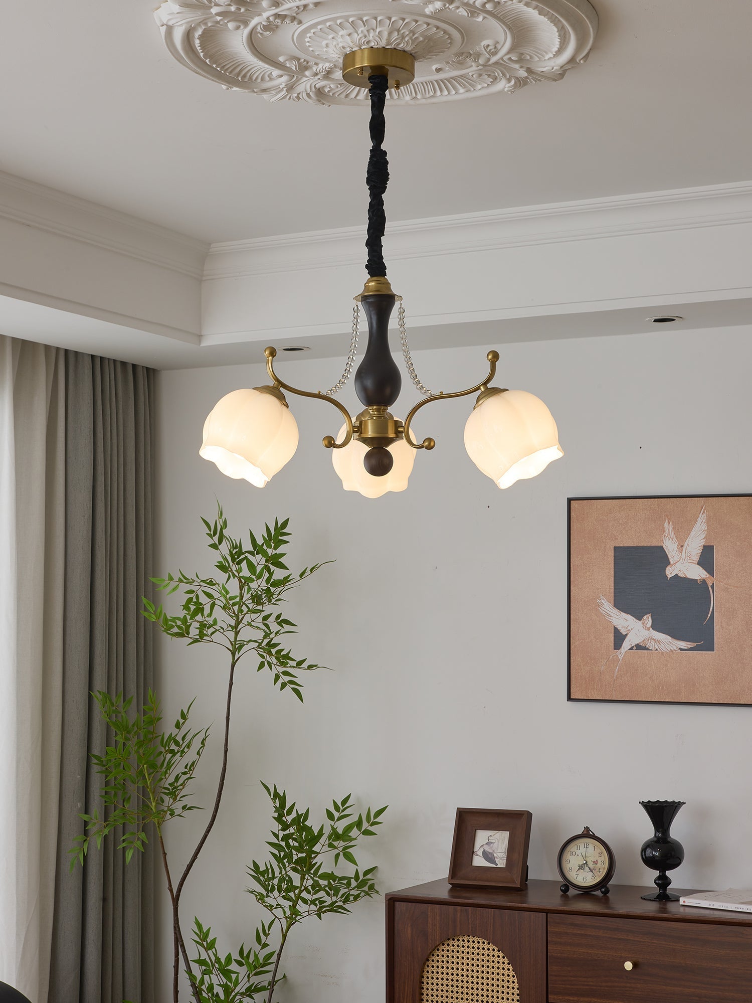 Lustra Chandelier Wood Glass Vintage-Neutral Decor
