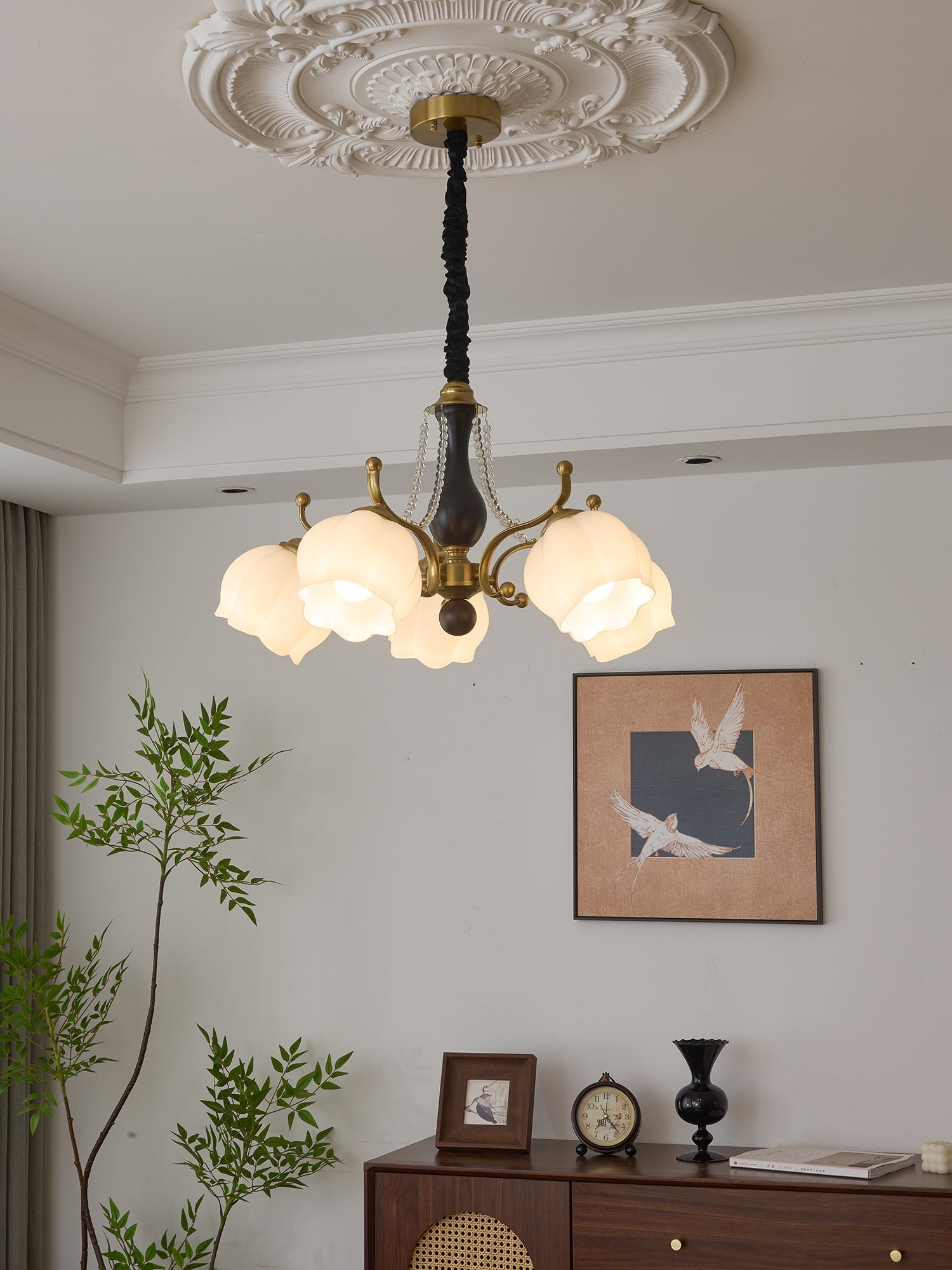 Lustra Chandelier Wood Glass Vintage-Neutral Decor