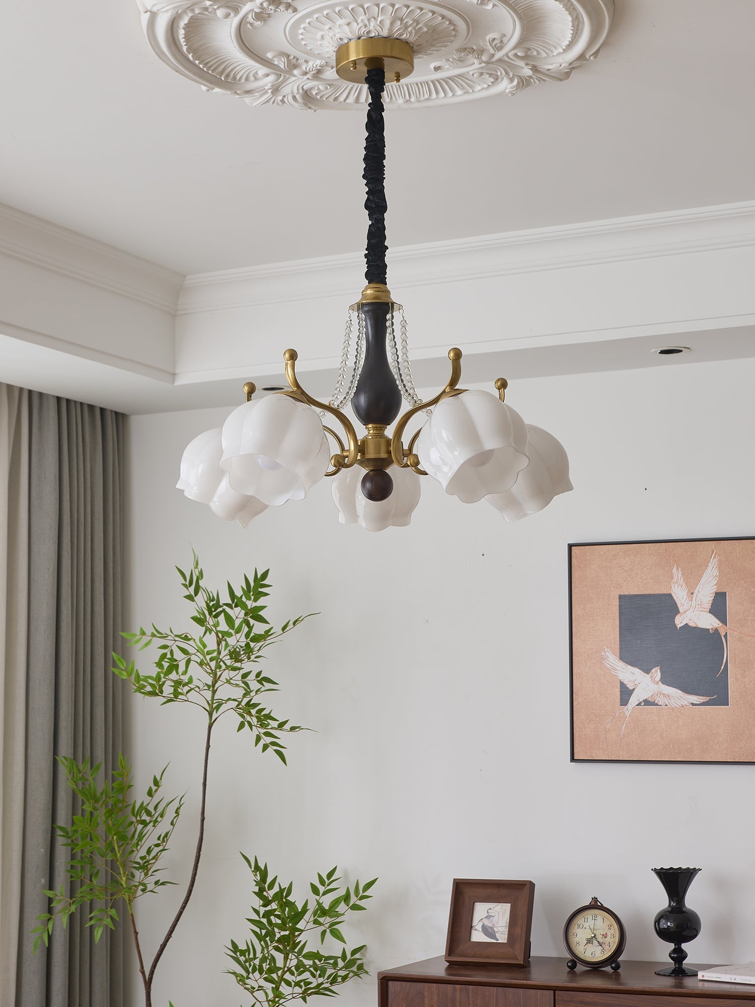 Lustra Chandelier Wood Glass Vintage-Neutral Decor