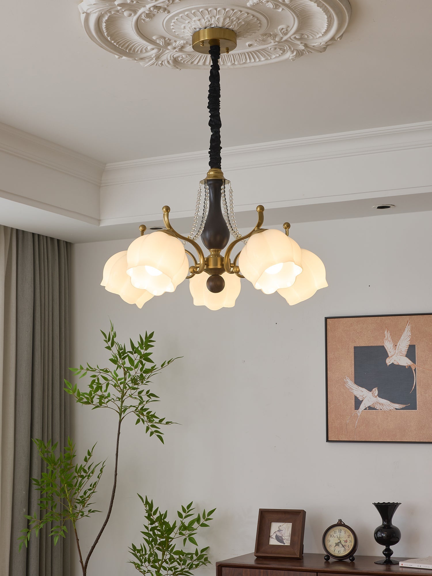 Lustra Chandelier Wood Glass Vintage-Neutral Decor