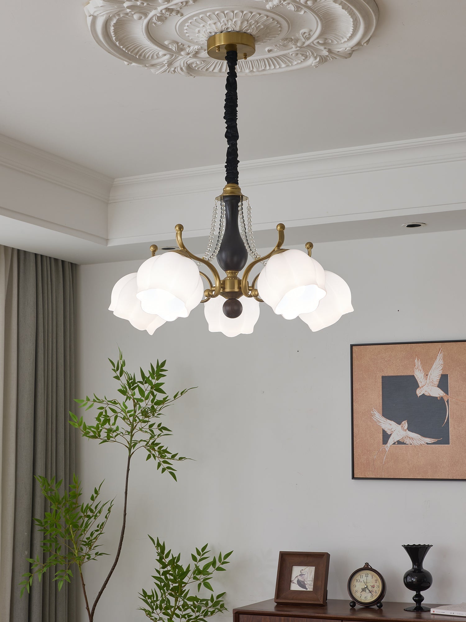 Lustra Chandelier Wood Glass Vintage-Neutral Decor