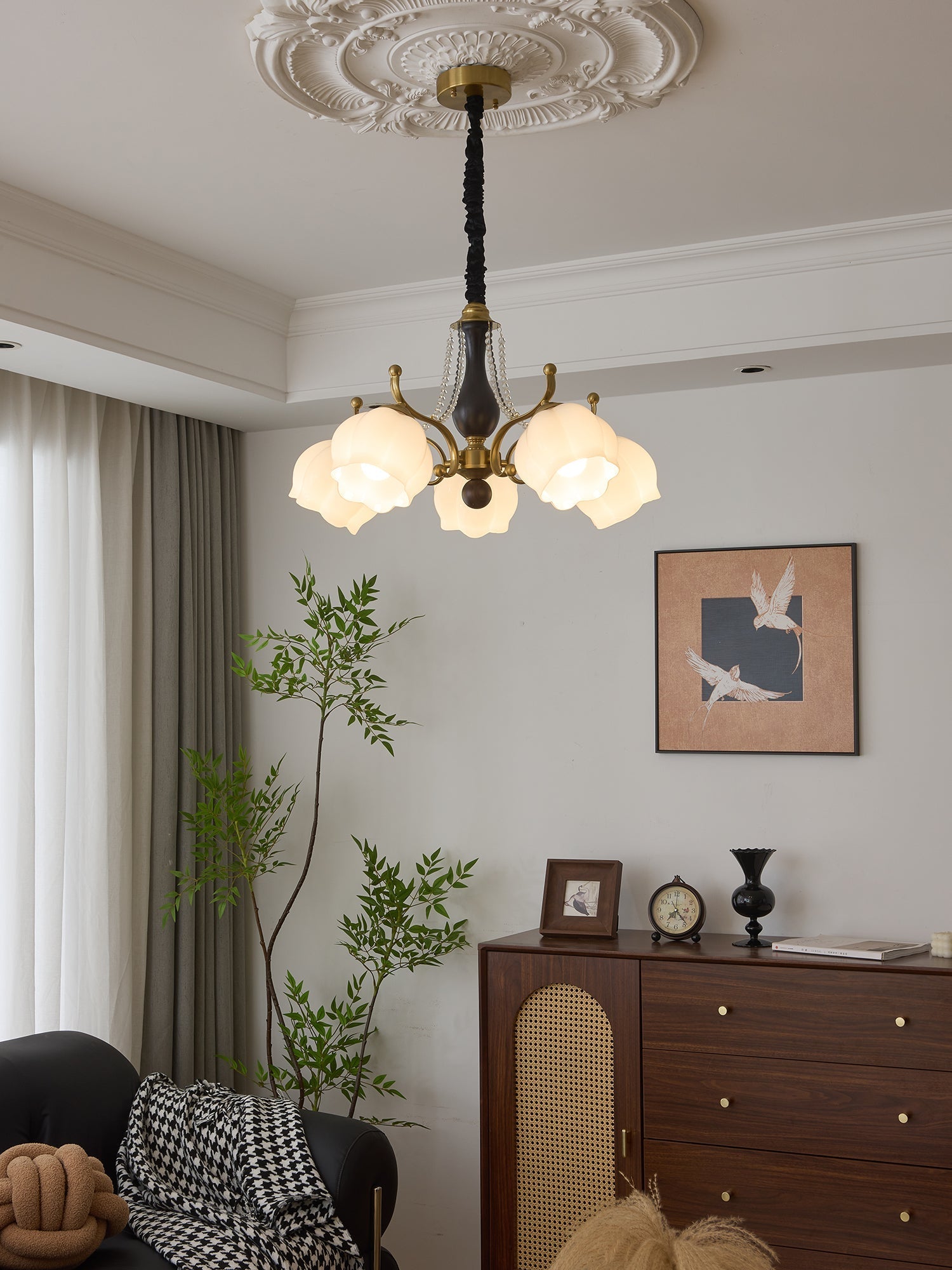 Lustra Chandelier Wood Glass Vintage-Neutral Decor
